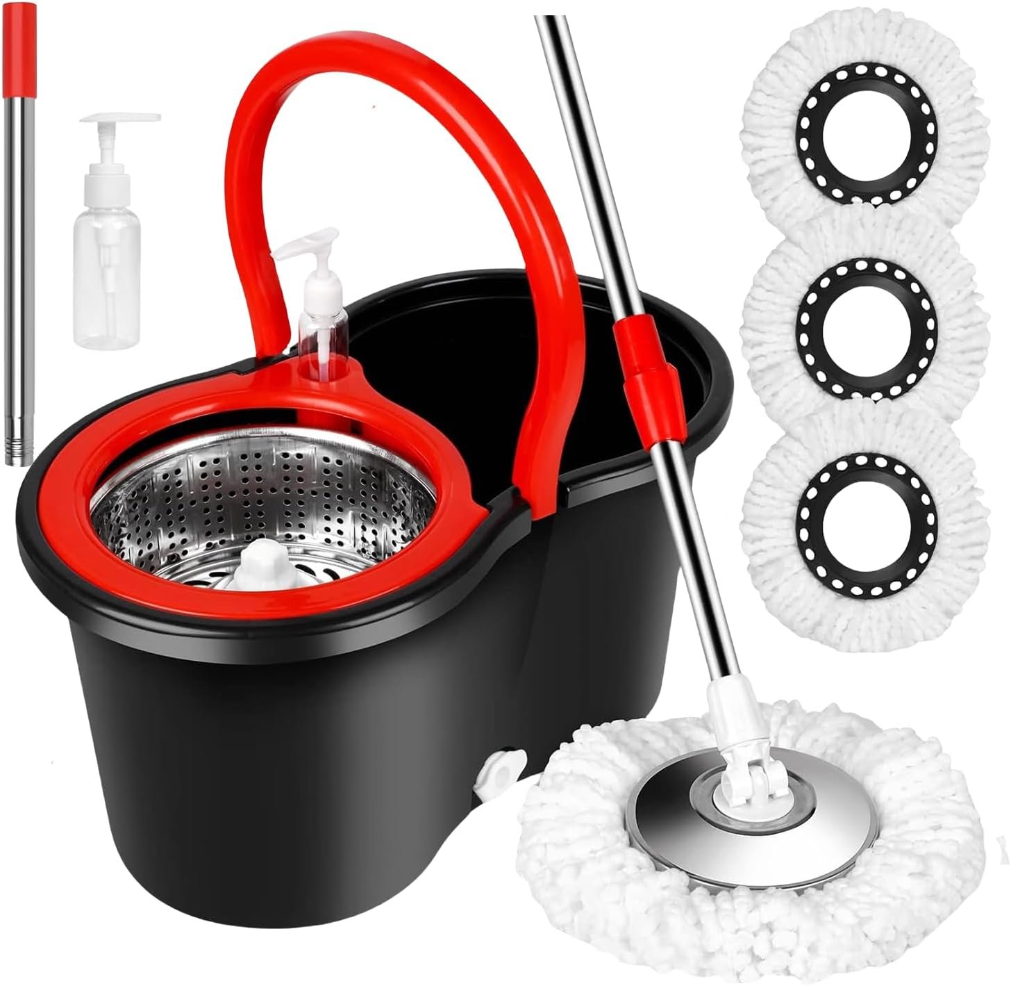 Spin Mop and Bucket with Wringer Set, 360° Spinning Mop Bucket System with 3 Microfiber Mop Replacement Heads Refills, 61" Stainless Steel Extended Handle for Floor Cleaning Home Office(20QT) - Image 2