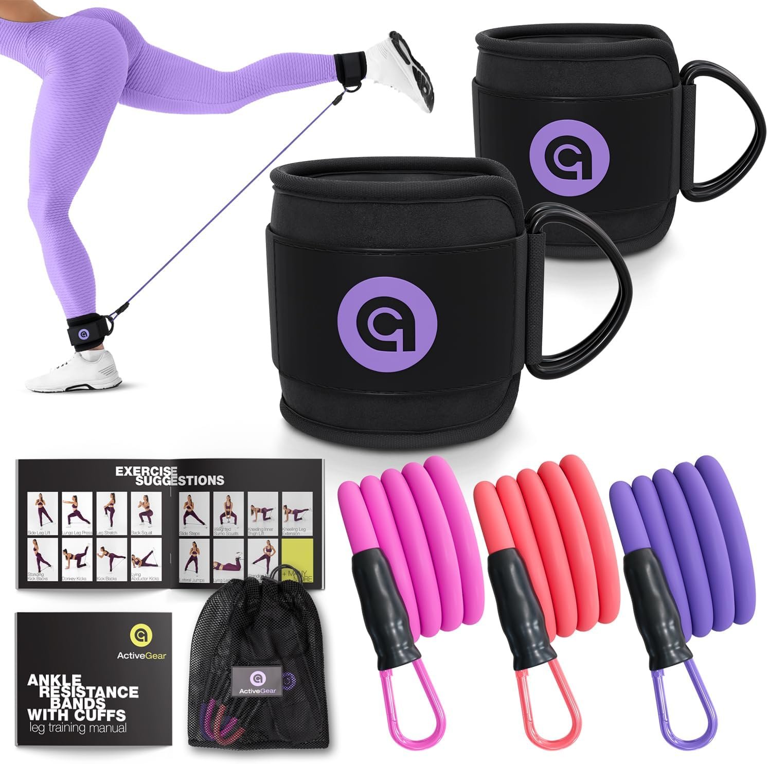ActiveGear Ankle Resistance Bands with Cuffs - Ideal for Glutes, Legs & Core Workouts, Kickback Ankle Strap Set for Home Workout Equipment & Gym Fitness for Women and Men - Image 2