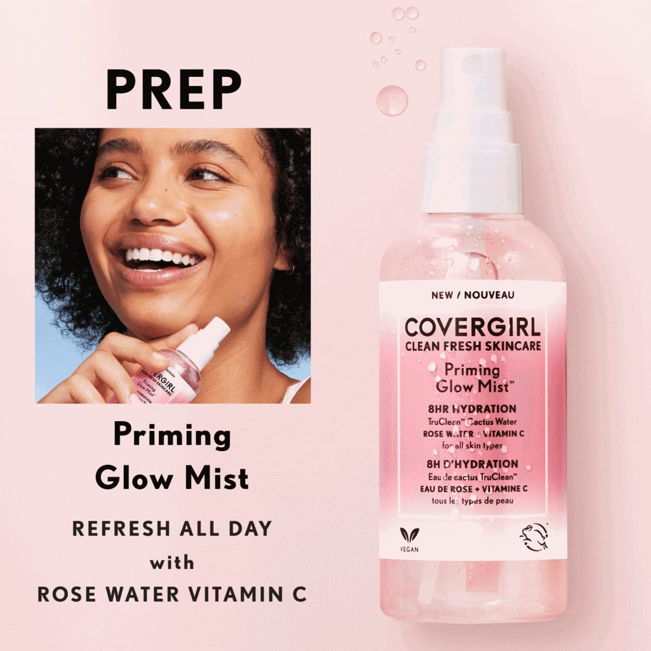 COVERGIRL Clean Fresh Skincare Priming Glow Facial Mist with Rose Water and Vitamin C, 3.3 Fl Oz - Image 5