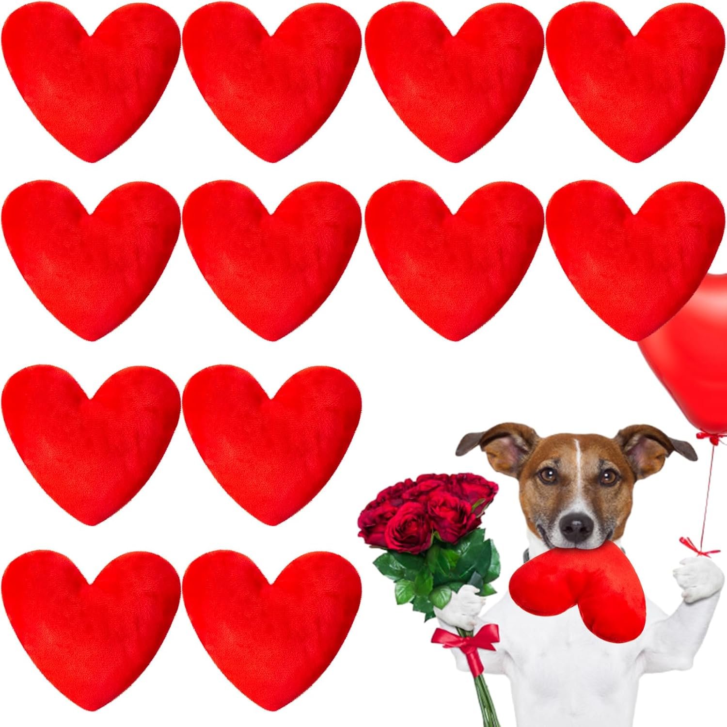 12 Pieces Valentine Stuffed Toys Red Heart Squeaky Toys for Dogs Valentine's Day Plush Toys for Puppy Dog Valentine Costume Accessories(Heart Shaped) - Image 2