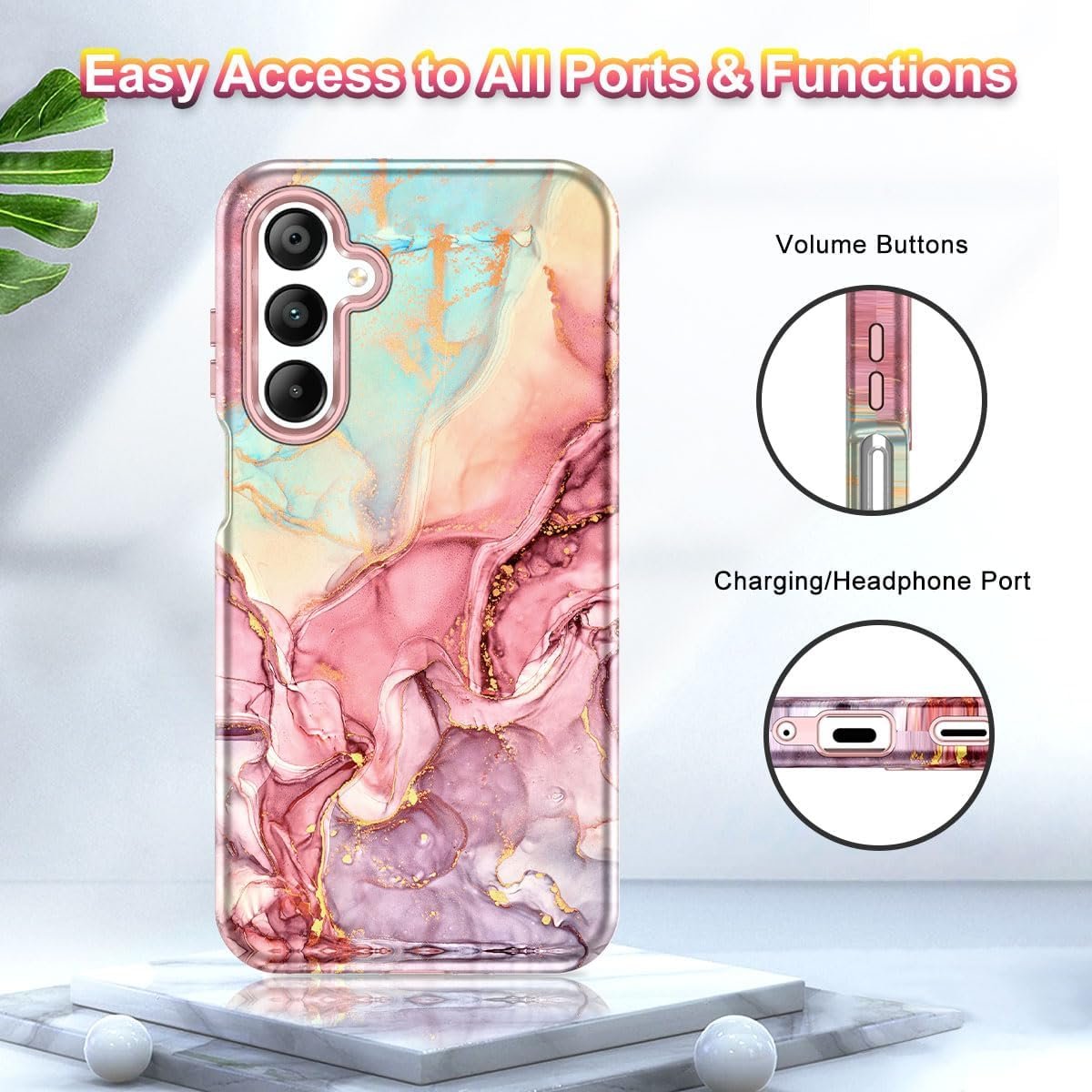Btscase for Samsung Galaxy A16 5G Case, Marble Pattern 3 in 1 Heavy Duty Shockproof Full Body Rugged Hard PC+Soft Silicone Drop Protective Women Girl Cover for Samsung Galaxy A16 5G,Rose Gold - Image 8