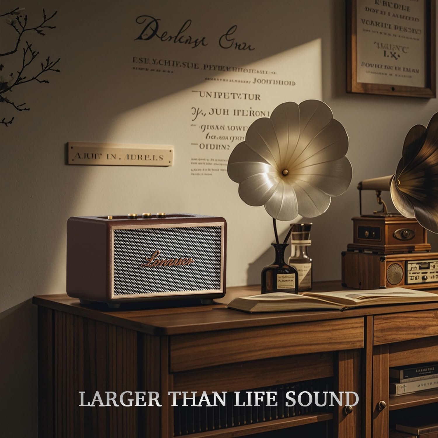 Retro Wooden Portable 10000mAh Battery 80W Loud Bass Subwoofer TWS Blue Tooth Home Speaker Bluetooth Wireless with AUX Input, SD Card Slot, USB Port for Outdoor Party (Brown) - Image 4