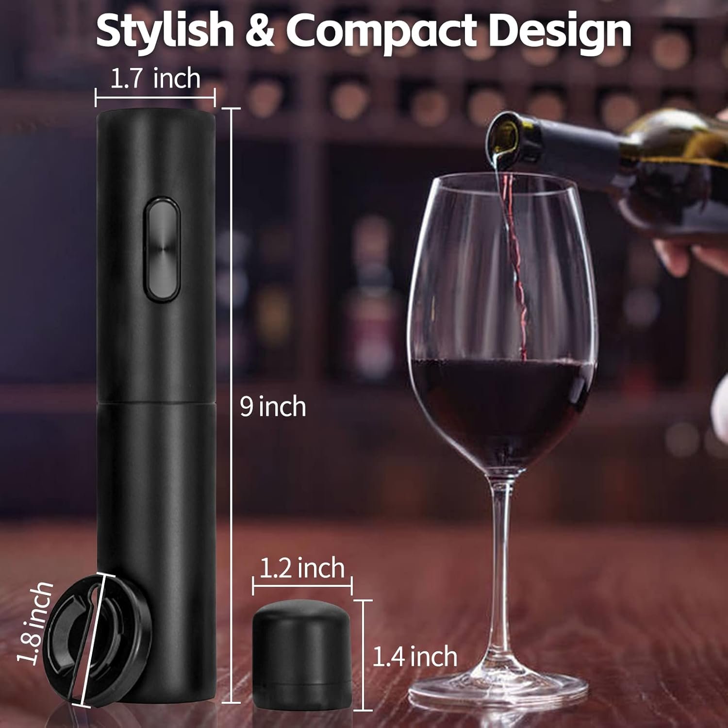 Electric Wine Opener Battery Operated Automatic Wine Bottle Opener with Wine Stopper & Foil Cutter for Wine Bottles, One-click Button Wine Corkscrew for Kitchen Bar Wine Lovers House Warming Gifts - Image 6