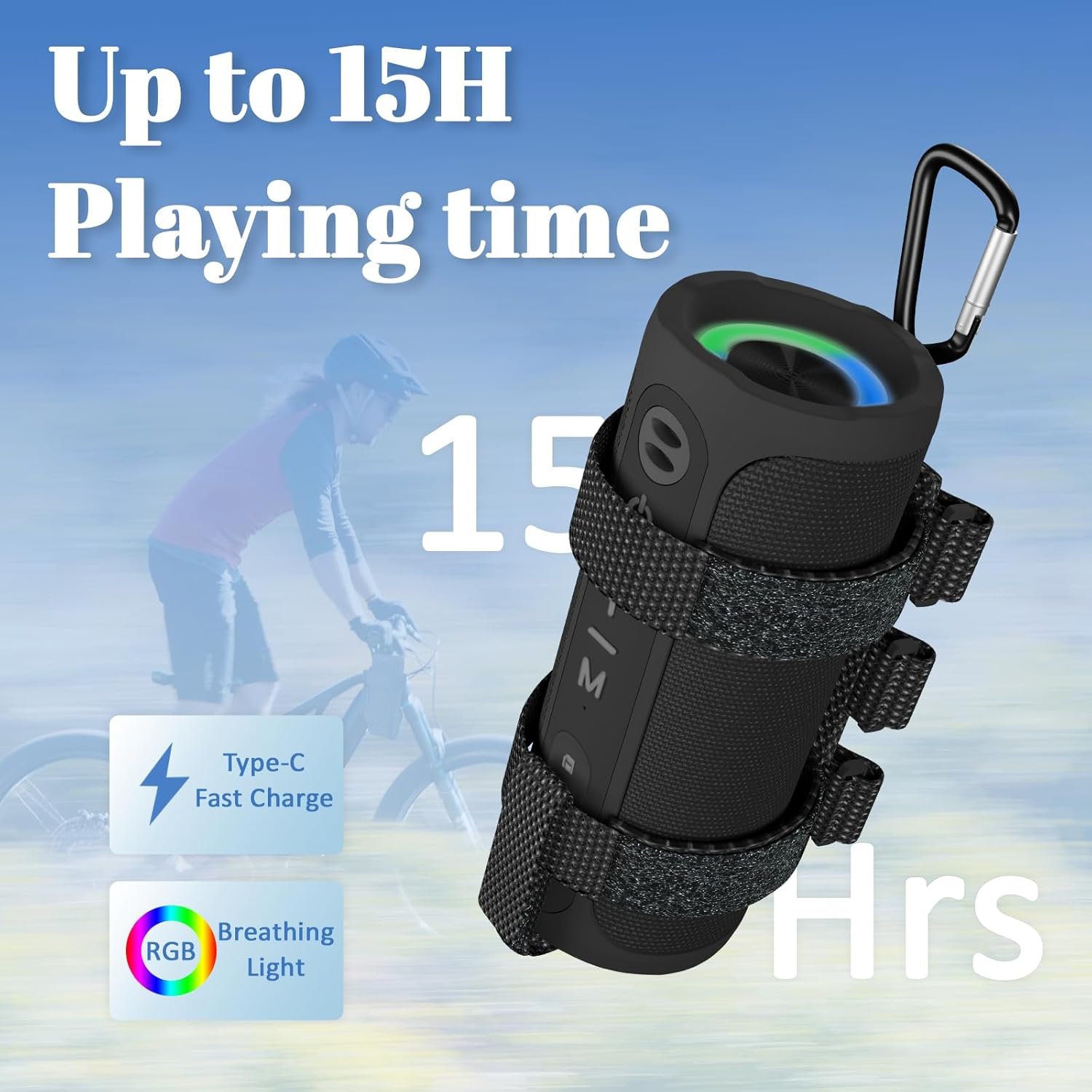 Portable Bluetooth Speaker for Bike, 20W Deep Bass Sound, IPX6 Waterproof Bike Speaker with Speaker Mount, 15 Hrs Battery Wireless Bicycle Speaker for Outdoor Riding, Hiking, Camping, Golfing - Image 4
