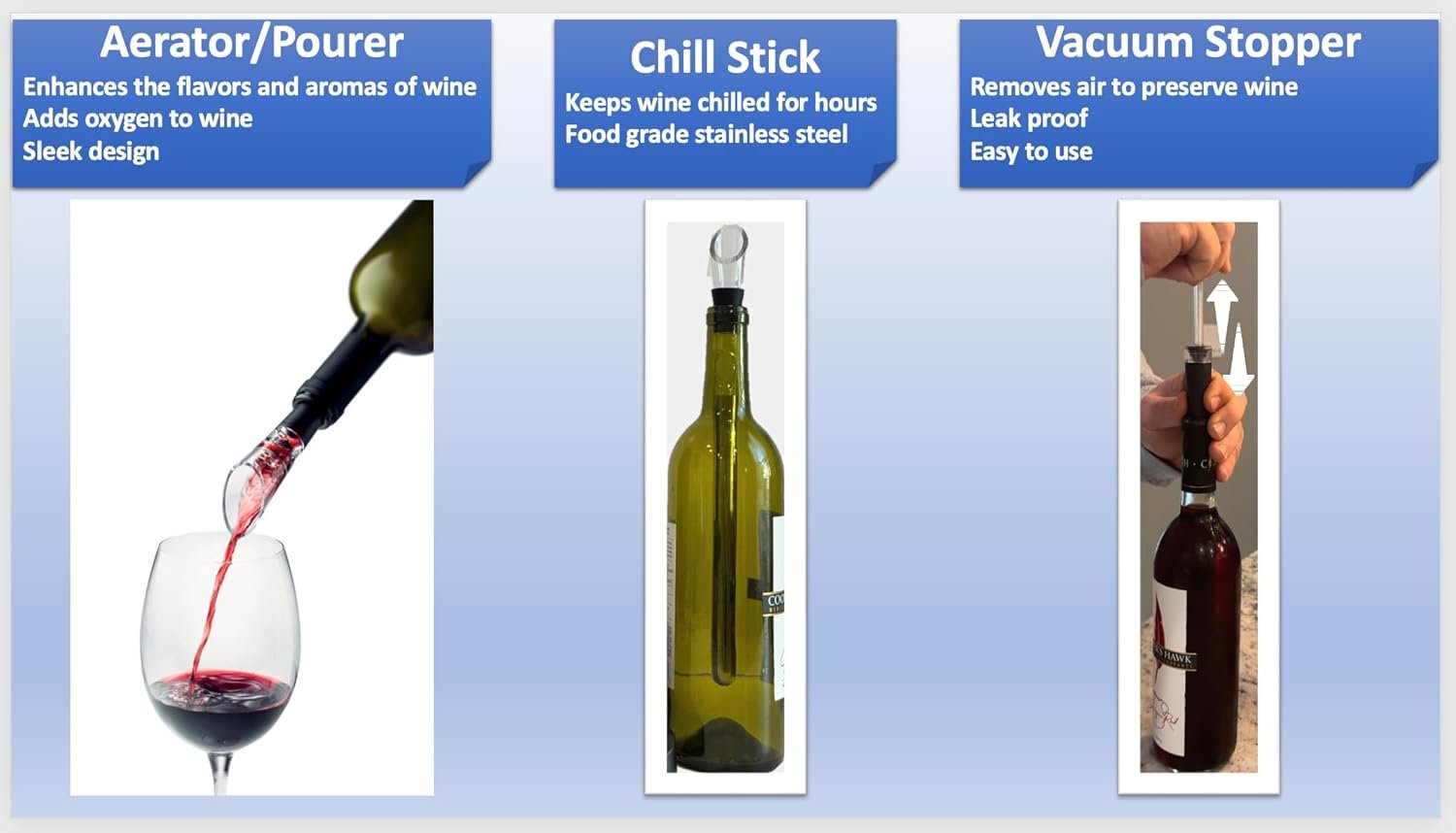 Cocina Vida 8 Piece Electric Wine Bottle Opener Set Includes Foil Cutter, 2 Aerators, Bonus Chill Stick & 2 Vacuum Stoppers and Storage Base - Perfect Wine Lovers Gift- Wine Accessories - Image 5