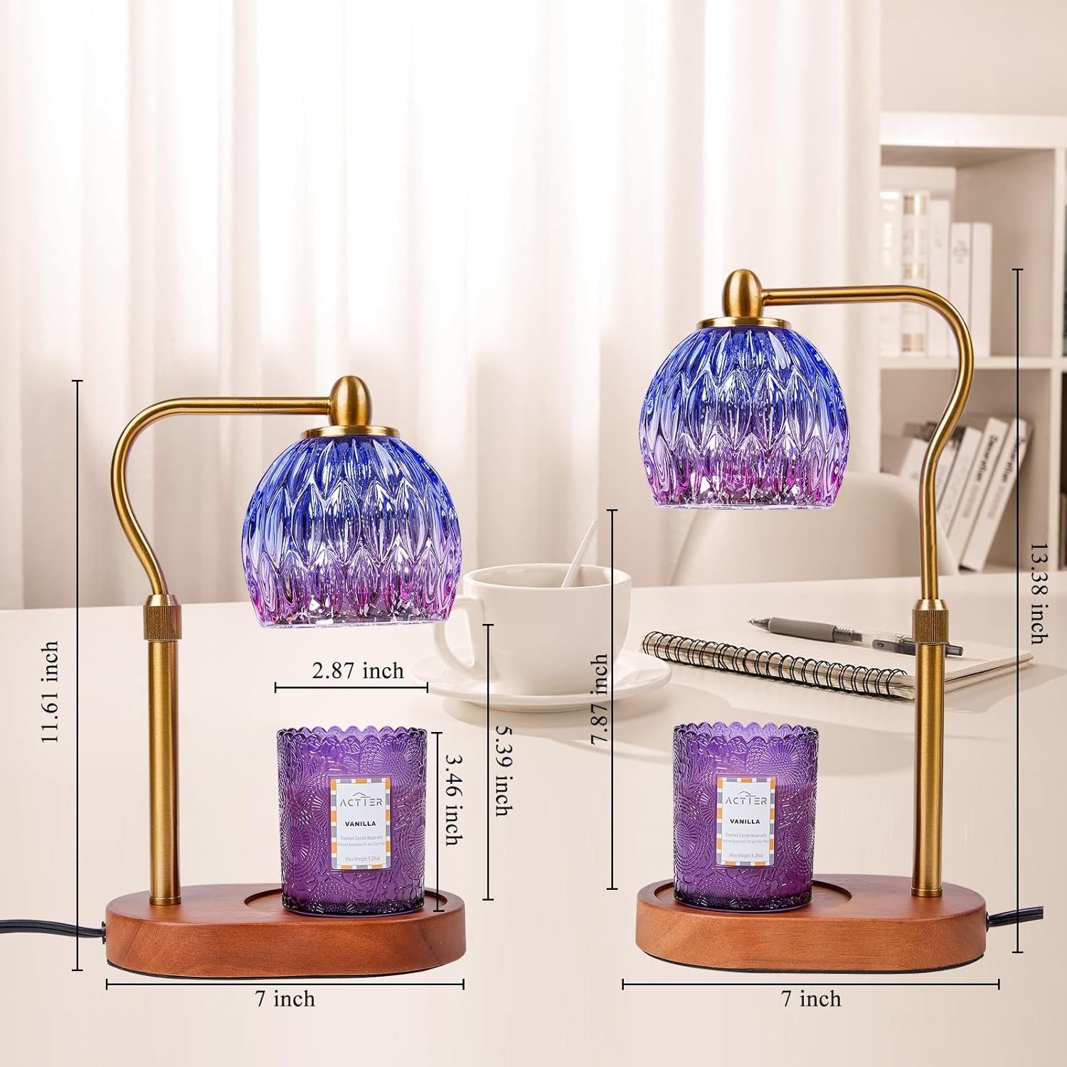 Candle Warmer Lamp with Complimentary Scented Candle Jar, Height Adjustable with Timer & Dimmer, Compatible with Different Sizes of Aroma Candles, Room Decor and House Warming Gifts (Purple) - Image 4