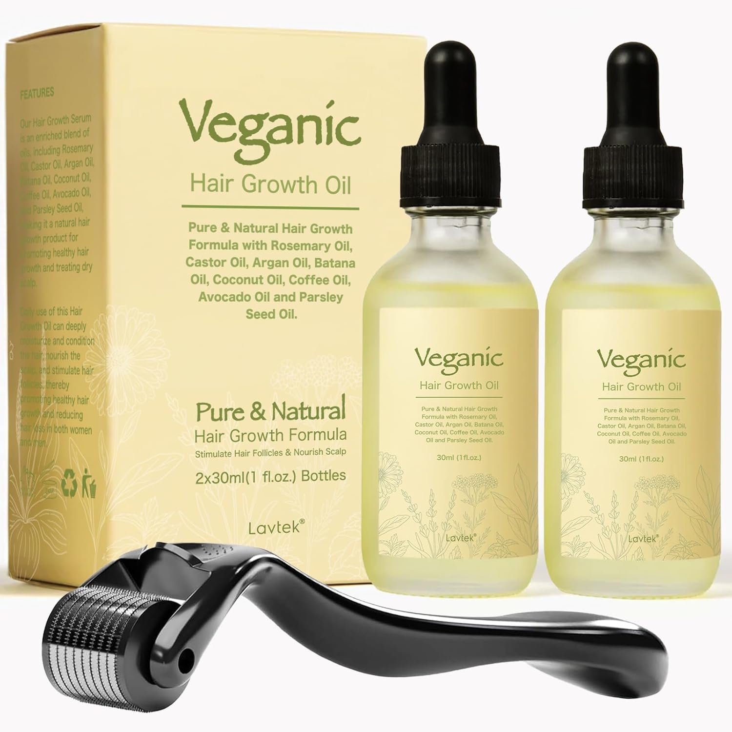 Veganic Natural Hair Growth Oil Kit, Veganic Hair Growth Oil Kit with Rosemary Oil, Castor Oil, Argan Oil, Raw Batana Oil, Veganic Hair Oil for Hair Growth 2pcs. - Image 2