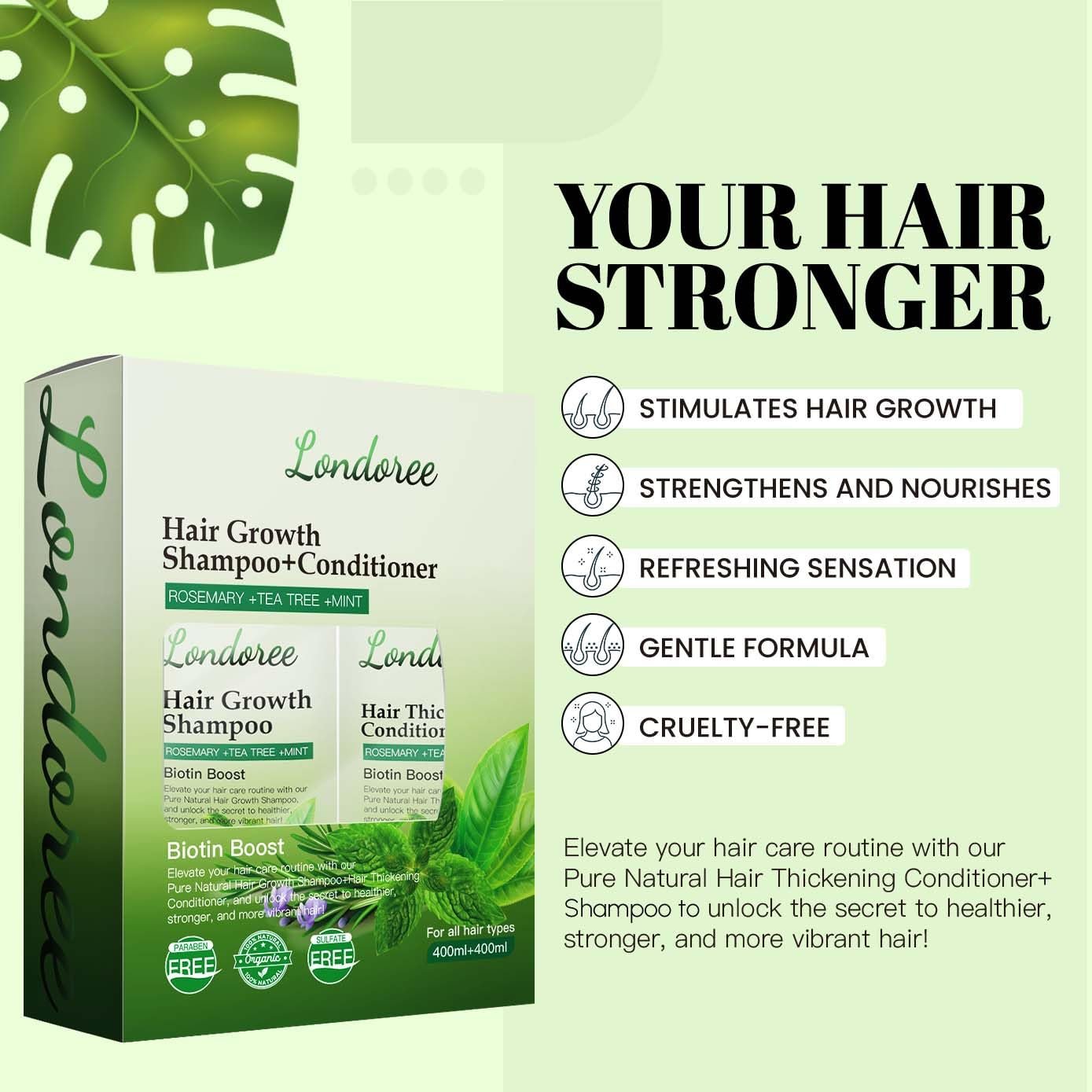 Rosemary Hair Growth Shampoo & Conditioner - Thickening & Re-Growth Formula for Men & Women,(400ml) Mint Strengthening Rosemary Set with Tea Tree For Hair Loss (Rosemary Shampoo & Conditioner) - Image 6