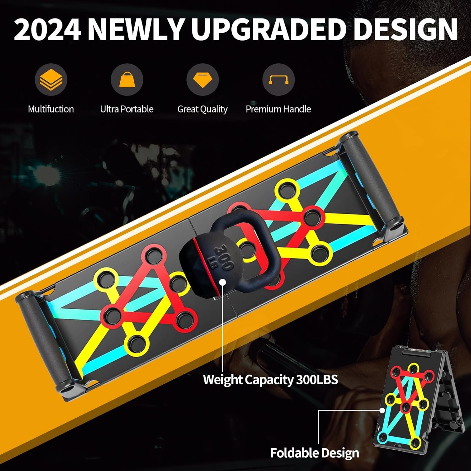 Multi-Functional Push-Up Plate with 4 Color Zones and 16 Holes. Portable and Foldable Push-up Board with Handle for Muscle Building and Strength Training - Image 6