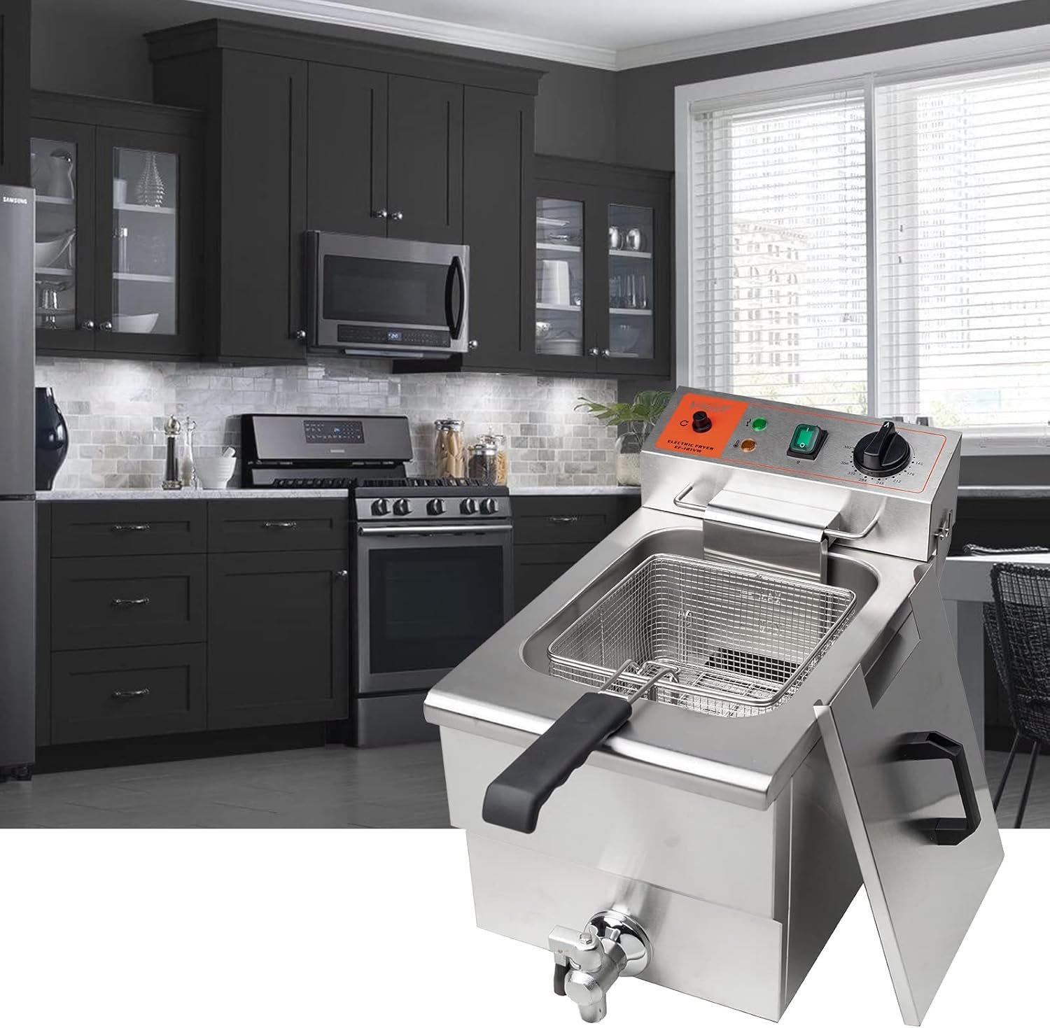 Valgus 1750W Stainless Steel Electric Deep Fryer 12L Large Capacity Countertop Kitchen Frying Machine with Basket & Lid, Drain System - Image 8