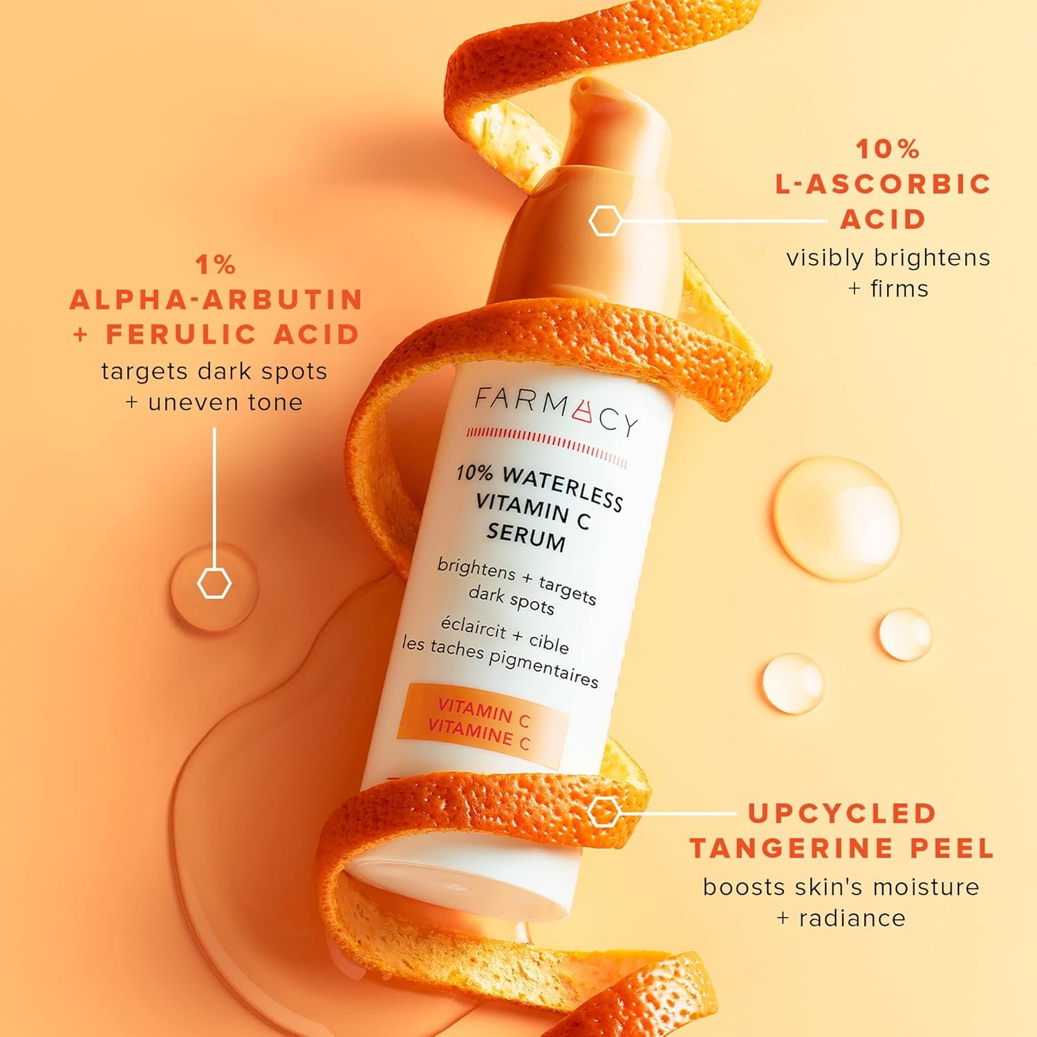 Farmacy 10% Vitamin C Face Serum - Waterless Vitamin C Skin Care Serum to Brighten, Firm + Smooth Skin Texture - Enriched with Upcycled Tangerine Peel to Boost Skin's Moisture + Radiance (30ml) - Image 5