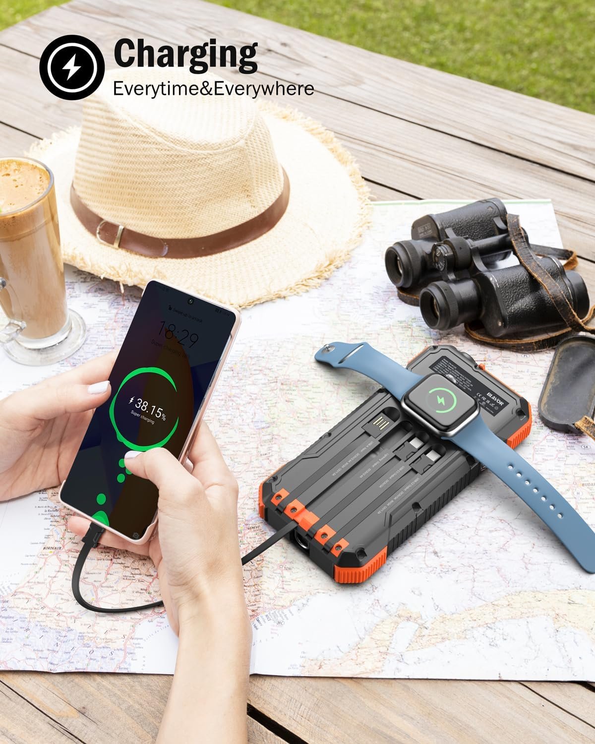 BLAVOR Solar Power Bank 20000mAh Built in 4 Cables,20W Fast Charging Portable Charger with USB C in/Output,Flashlight,Wireless Charging Battery pack for Apple Watches,Compatible with All Mobile Phones - Image 10