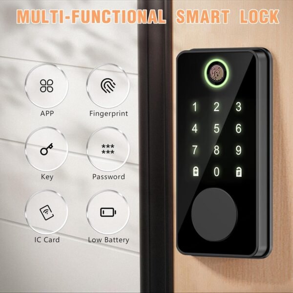 Smart Fingerprint Door Lock, Keyless Entry Door Lock, Smart Electronic Deadbolt Door Lock, Biometric Door Knob, Digital Code Door Lock with Keypad - Image 3