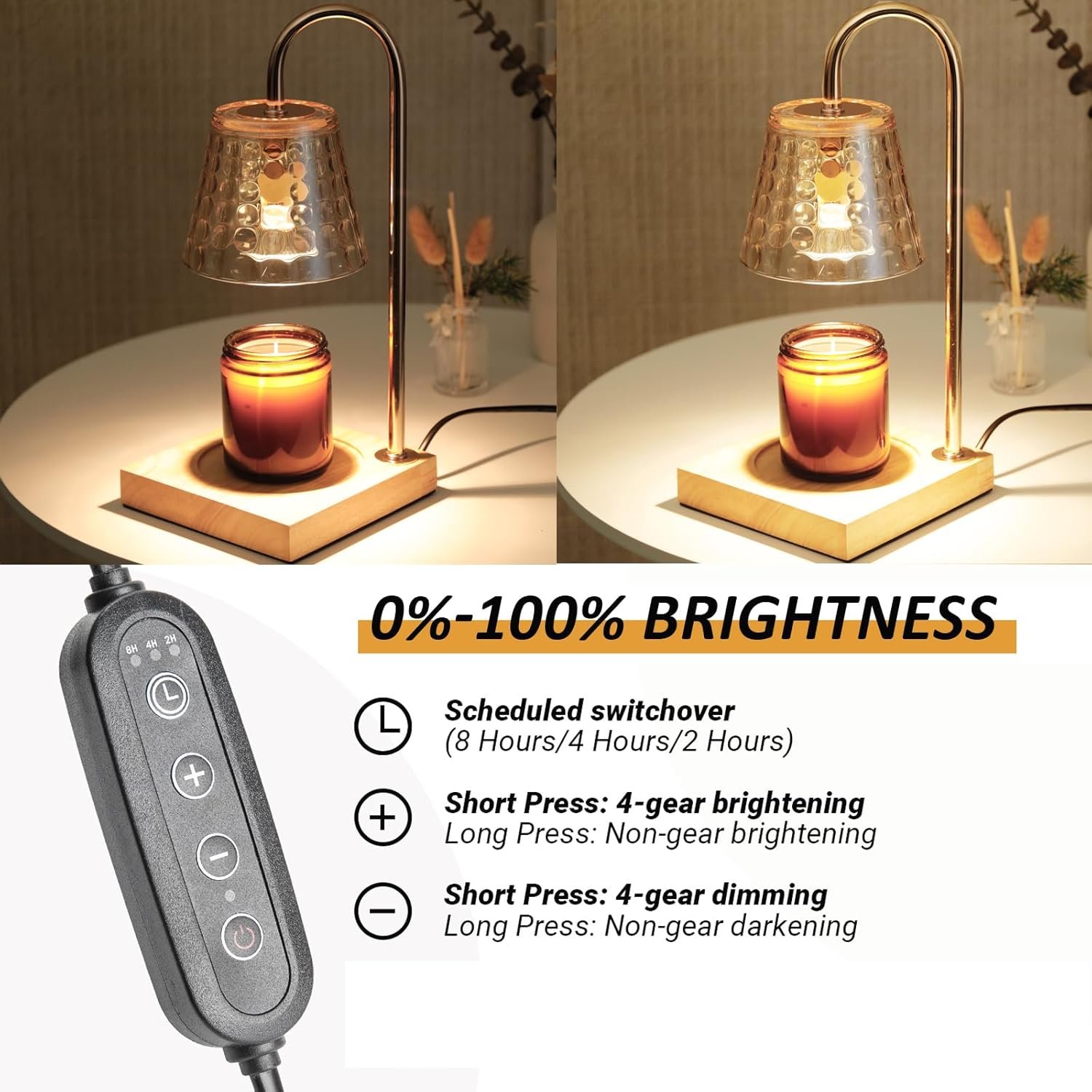 Mocalido Candle Warmer Lamp with Timer, Dimmable Electric Candle Warmer, Christmas Birthday Gifts for Women Mom, Candle Top Melting, Glass Candle Heater Lamp for Scented Jar Candles, Amber - Image 5