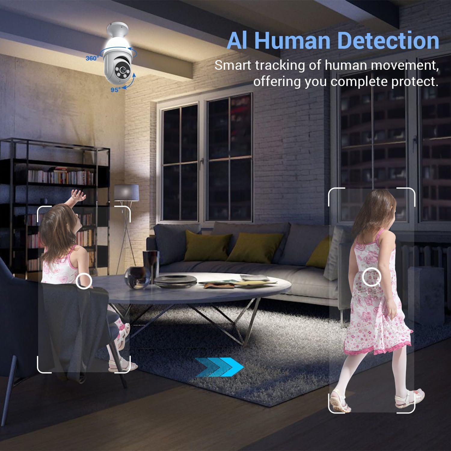 1080P Light Bulb Security Camera, 2.4GHz WiFi Only, 2-Way Talk, Color Night Vision, AI Human Detection for Indoor/Outdoor Home Security (with LED Bulb), Cloud Storage Sold Separately - Image 3