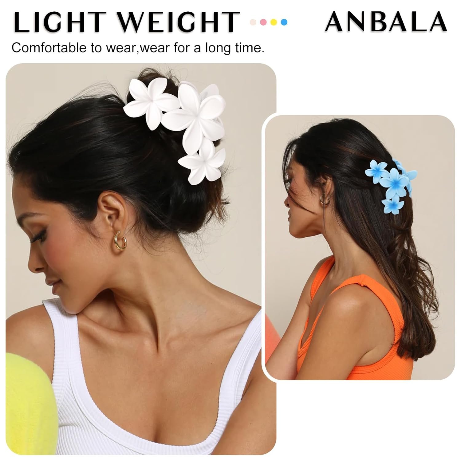 ANBALA 4PCS Flower Matte Claw Clips for Thick Hair - Large Plumeria Hair Accessories for Women, Summer Beach Hair Clips (Colorful) - Image 6