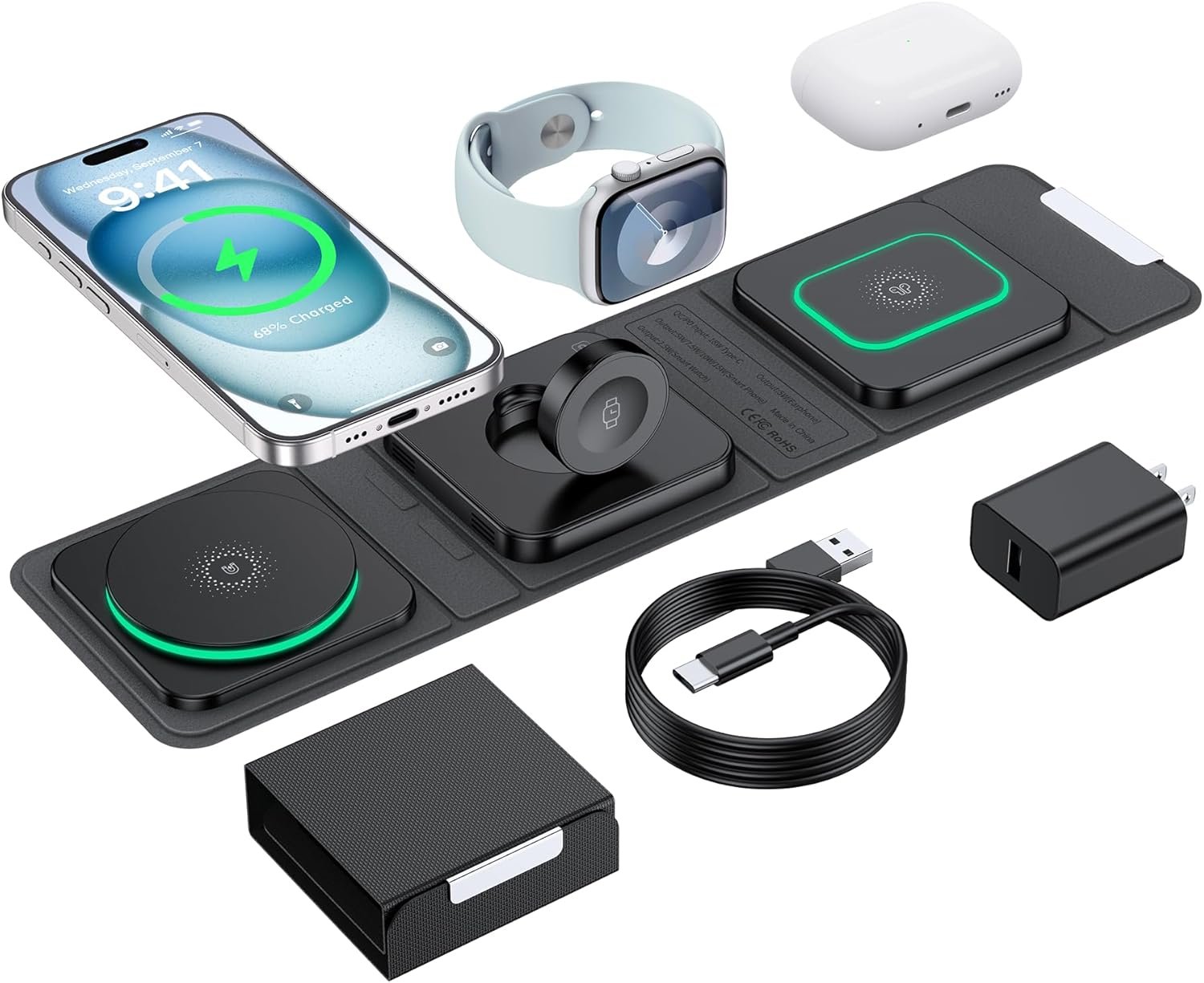 Wireless Charger for iPhone - 3 in 1 Charging Station for Apple Multiple Devices, Foldable Magnetic Mag-Safe Travel Charging Pad for iPhone 16 15 14 13 12 Pro Max Plus iwatch Watch & Airpods - Image 2