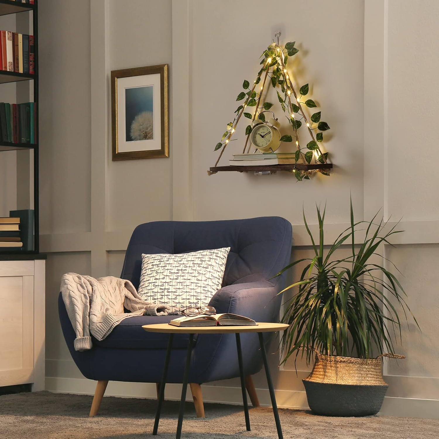 Floating Shelves,Plant Wall Decor,Wall Shelf,No Drill Shelves,Decorative Leaves and Light Strip,Set of 2 Plant Shelf Wall,Christmas Day for Decorating Room(Green Leaf) - Image 3