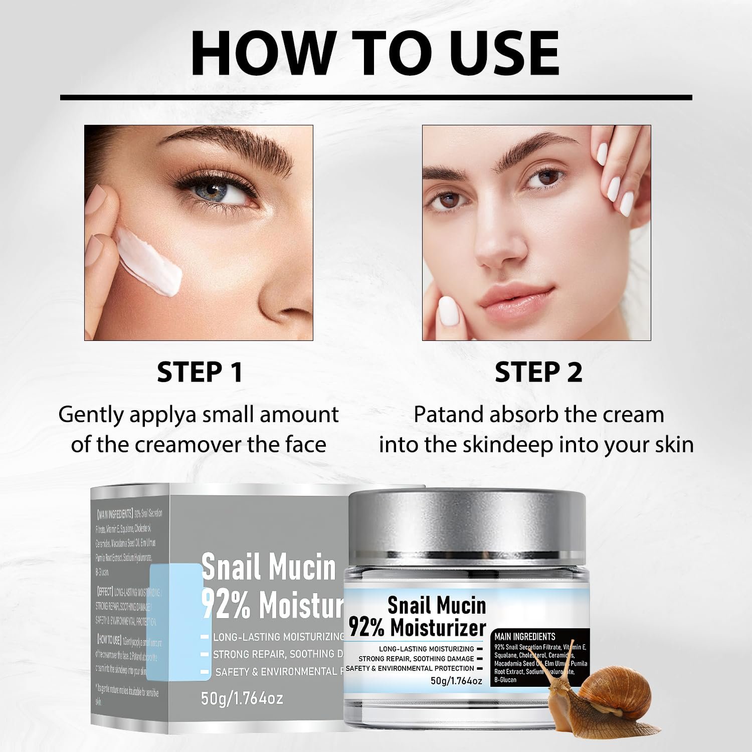 Snail Mucin 92% Moisturizer Daily Face Moisturizer,Hydrating Repair Face Gel Cream, Baba de Caracol Original, Advanced Snail 92 All In One Cream - Image 4