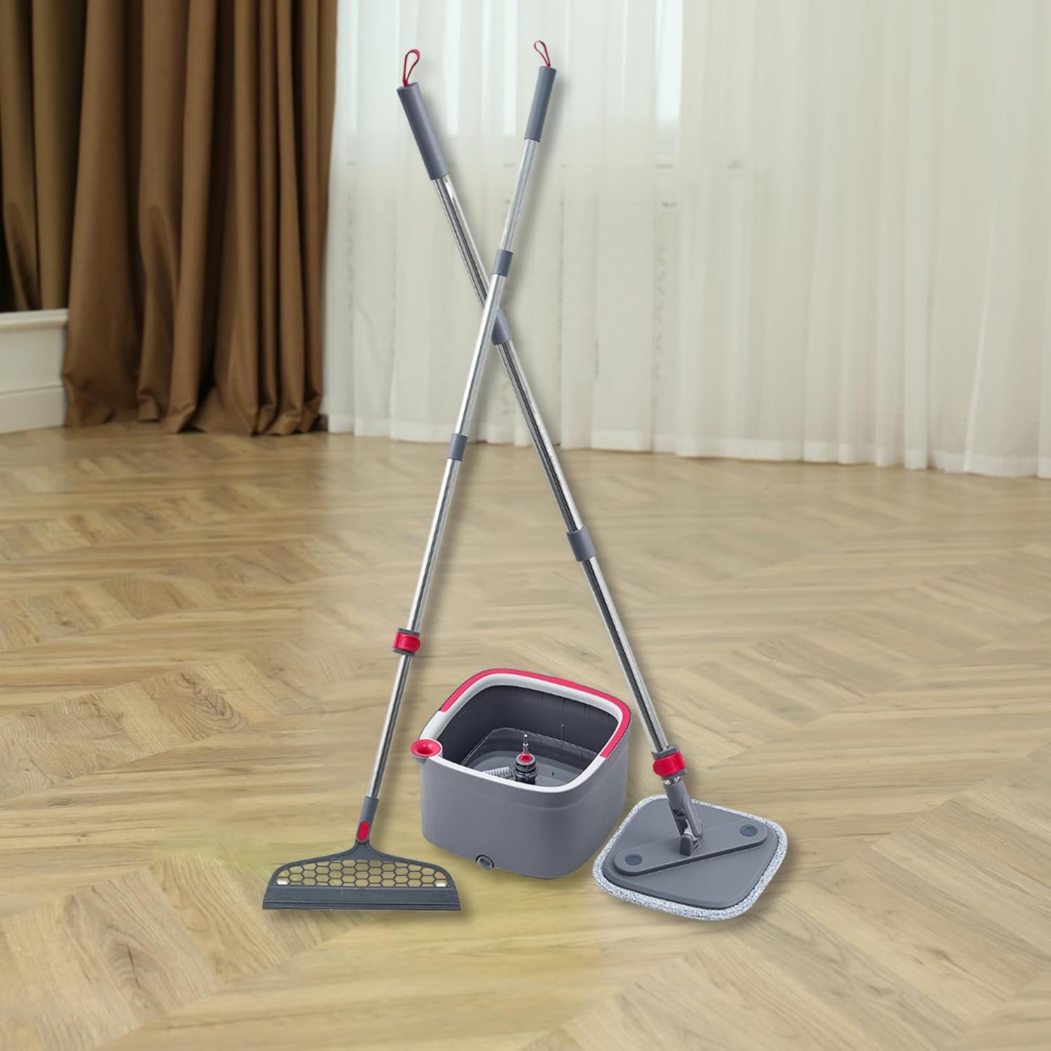 Heavy Duty Square Spin Mop for Floor Cleaning, Separate Compartment for Clean and Dirty Water, Use Any Cleaning Solution, Self Cleaning, Machine Washable Mop Pads - Image 4