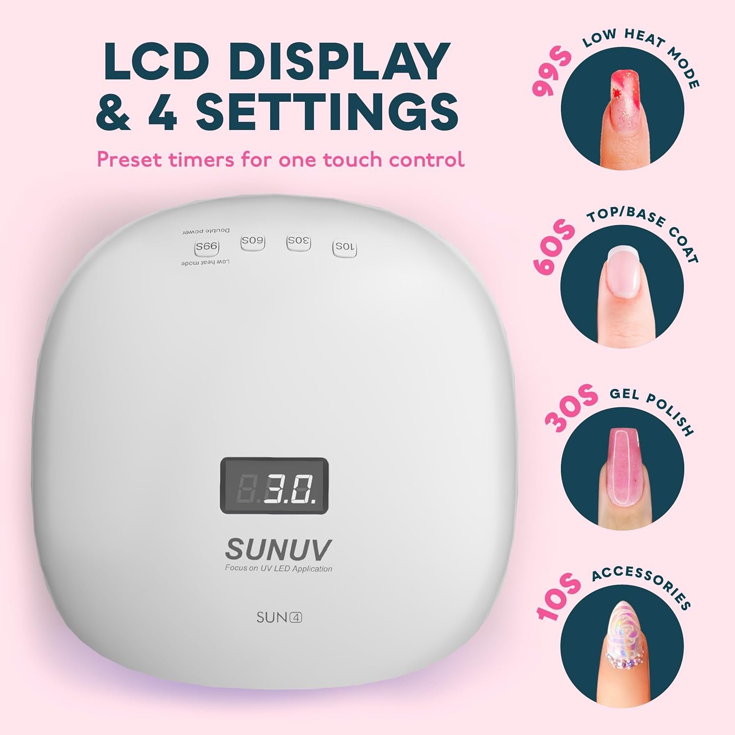 SUNUV SUN4 48W UV LED Nail Lamp, UV Light for Nails, LED UV Lamp for Gel Nails with 4 Timer Settings, Nail Dryer for Gel Polish for Home Salon Black - Image 4