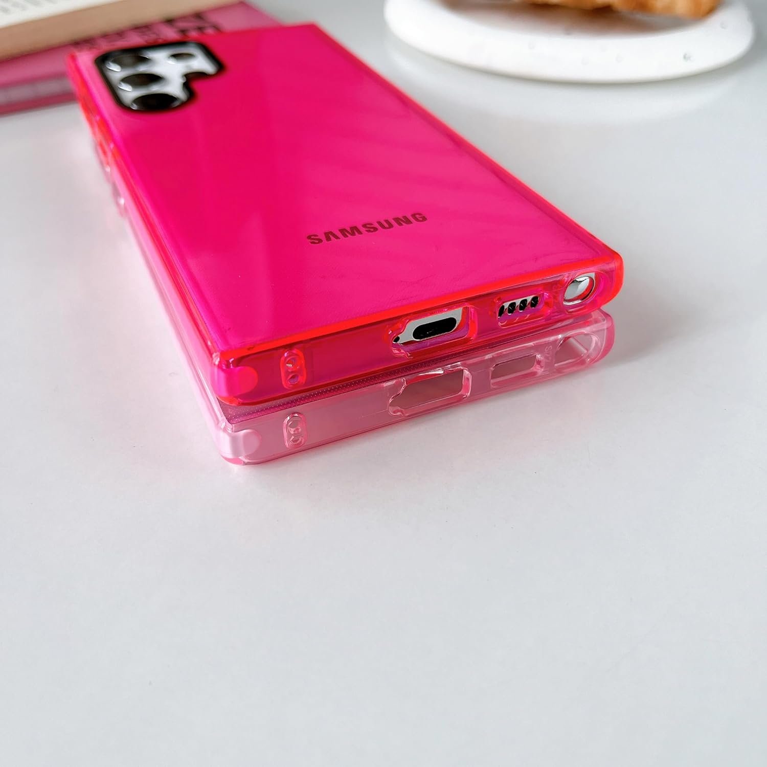 FABSPARK for Samsung Galaxy A14 5G Phone Case,Neon Clear Fluorescent Transparent Case,Soft Slim Bumper Protective Case for Samsung Galaxy A14 5G 6.6 Inch,Hot Pink - Image 5