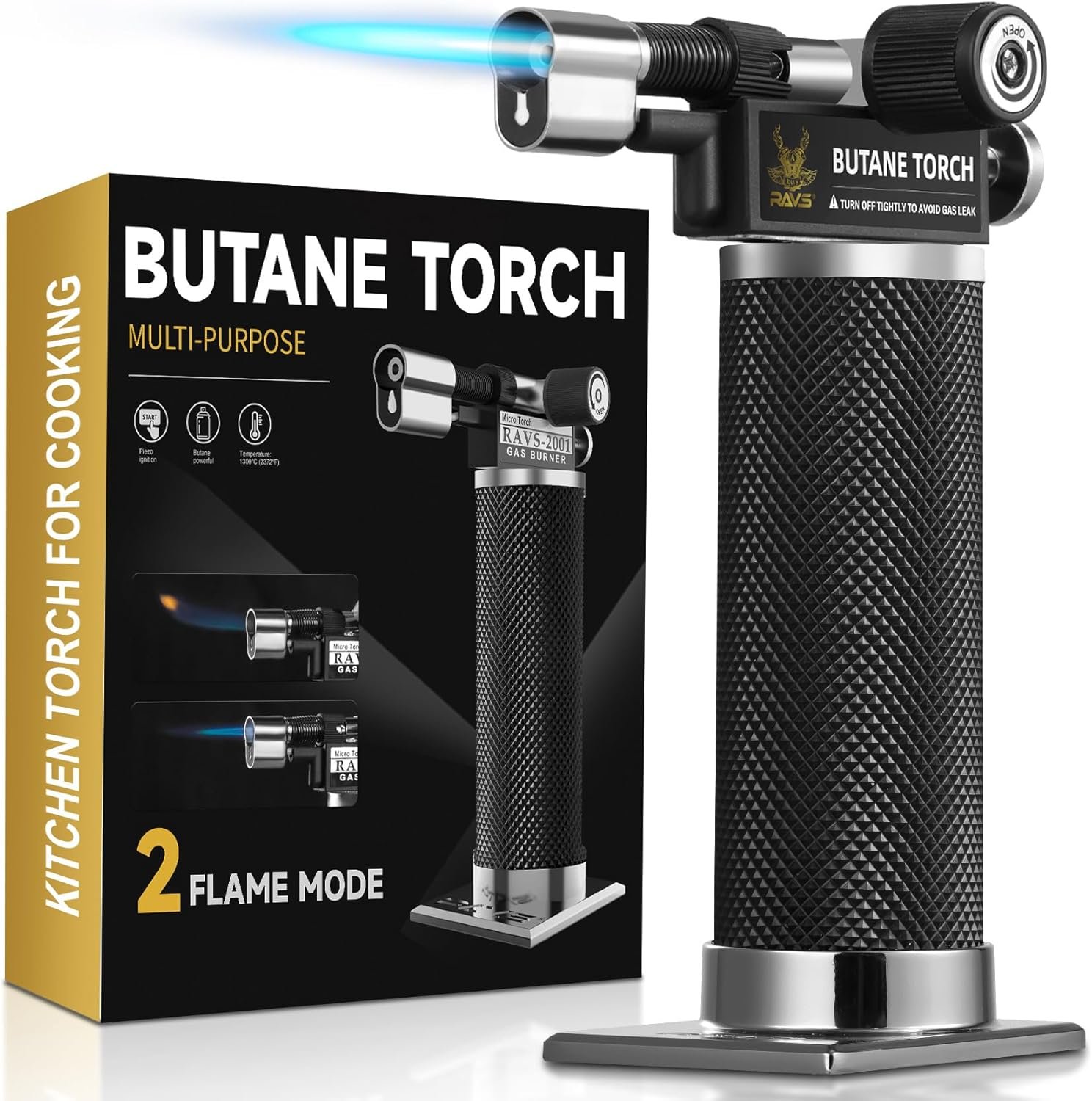 RAVS Butane Torch Lighter, DUAL Flame Mode Kitchen Torch, Refillable Cooking Torch Gun, Creme Brulee Torch Lighter, Blow Torch for Cooking, Welding, Mini Torch Soldering Torch, Butane is Not Included - Image 2