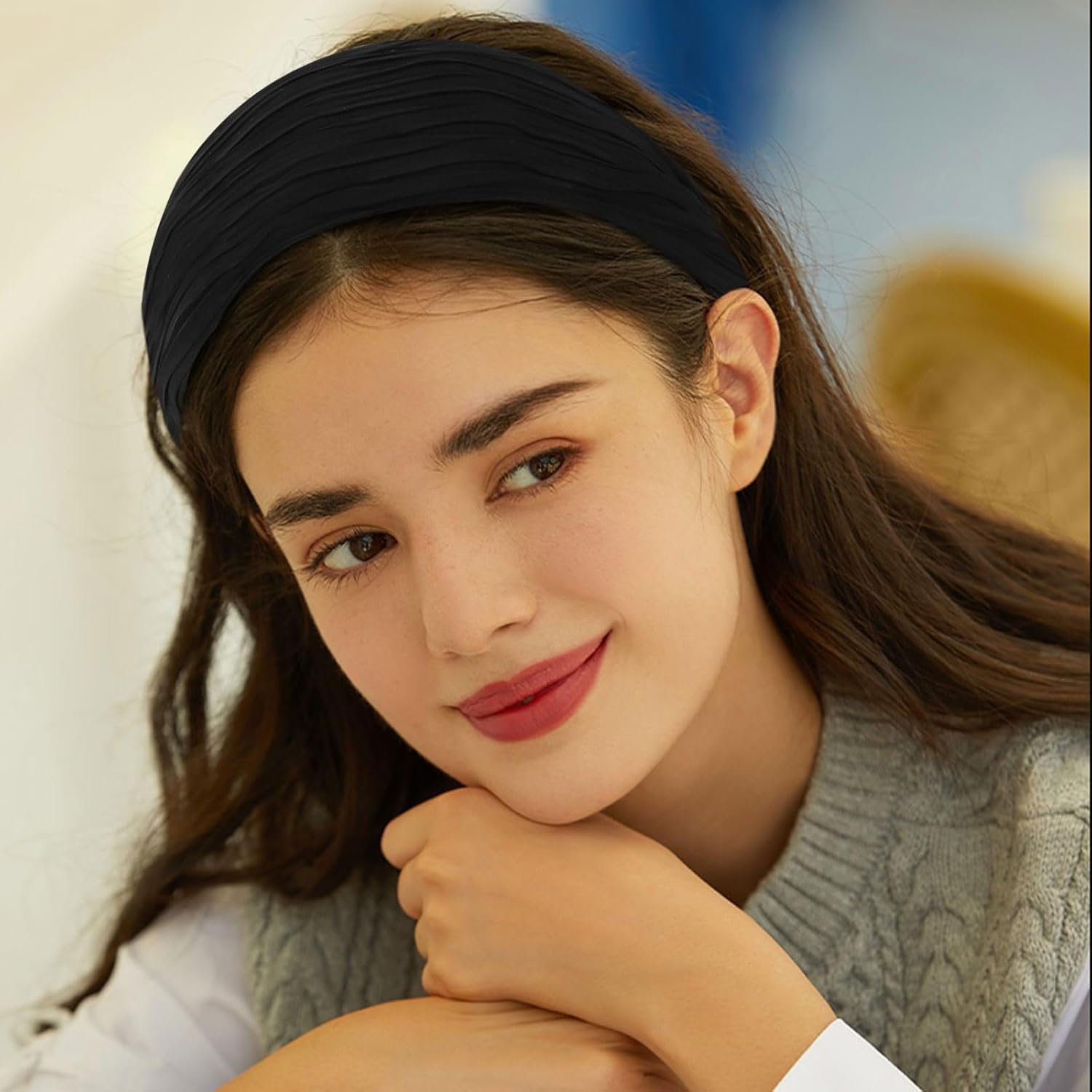 Black Wide Headband for Women, Boho Headbands Thick Headbands with Teeth, Large Head Bands for Women's Hair Turban Hairbands Hair Accessories for Women - Image 5