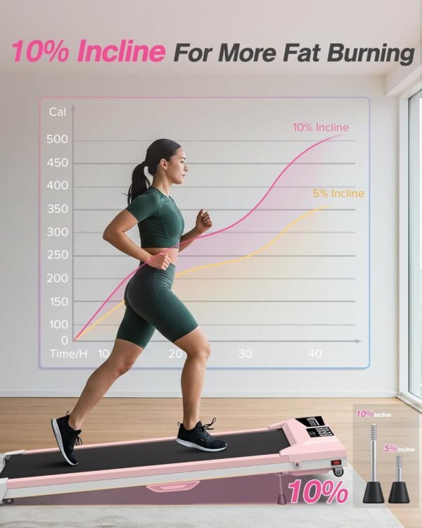 10% Incline Walking Pad Treadmills 320+lb Capacity, Smart Foldable Under Desk Treadmill Work with KINOMAP Apple Health, Treadmill for Home Office Apartment, Lightweigh and Easy to Store - Image 3