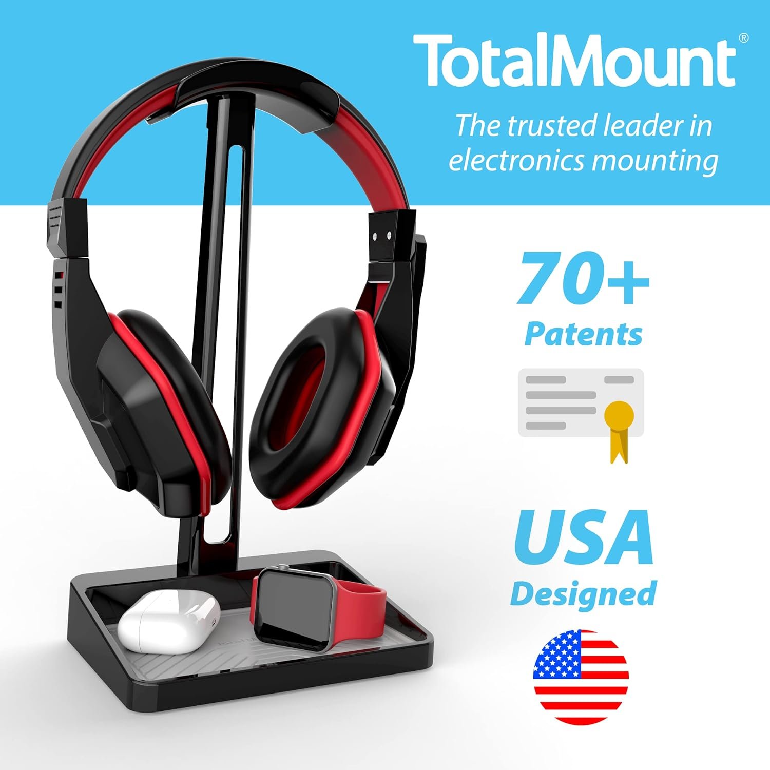 TotalMount Headphone Stand – Premium Headphone Storage and Protection (Tall Headset Stand with Gray Silicone Tray Liner) - Image 6