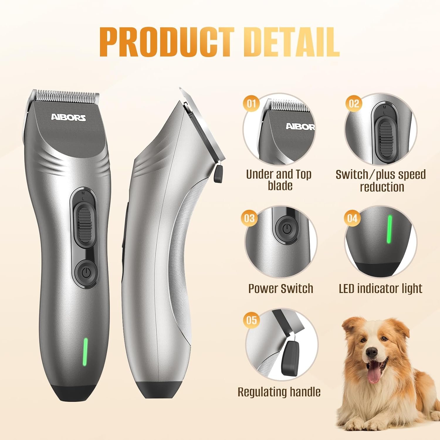 Dog Clippers for Grooming, 2200mAh Dog Shaver Clippers Kit Low Noise, Rechargeable Cordless Electric Trimmer Quiet Hair Clippers Set for Dogs Cats Pets - Image 5