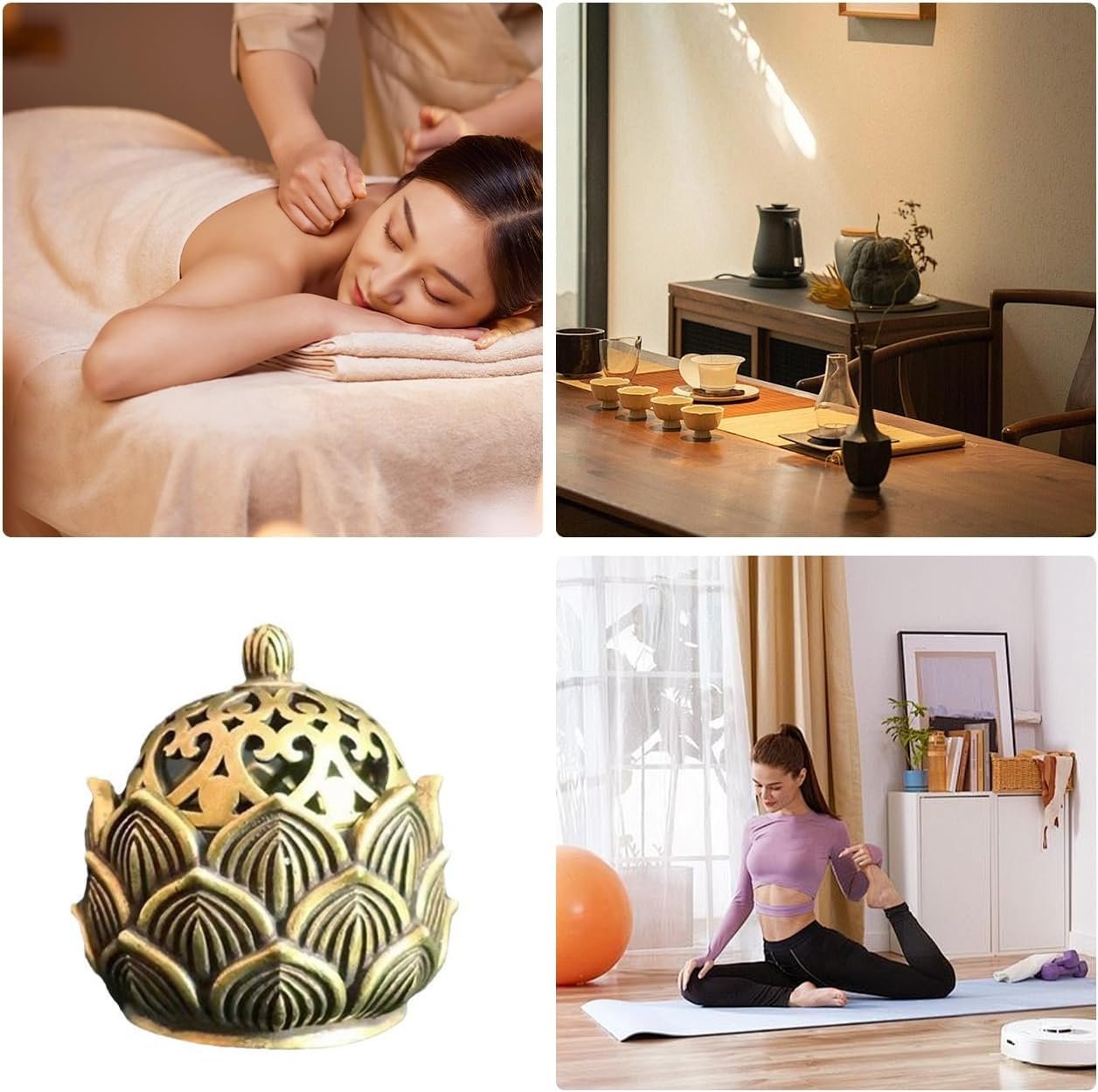 2 Pcs Mini Brass Lotus Flower Incense Holder Small Inscent Cone Burner Calligraphy Style Closed Incense for Incense Cones Home Office Zen Aromatherapy Ornament Meditation Spa Decoration - Image 6