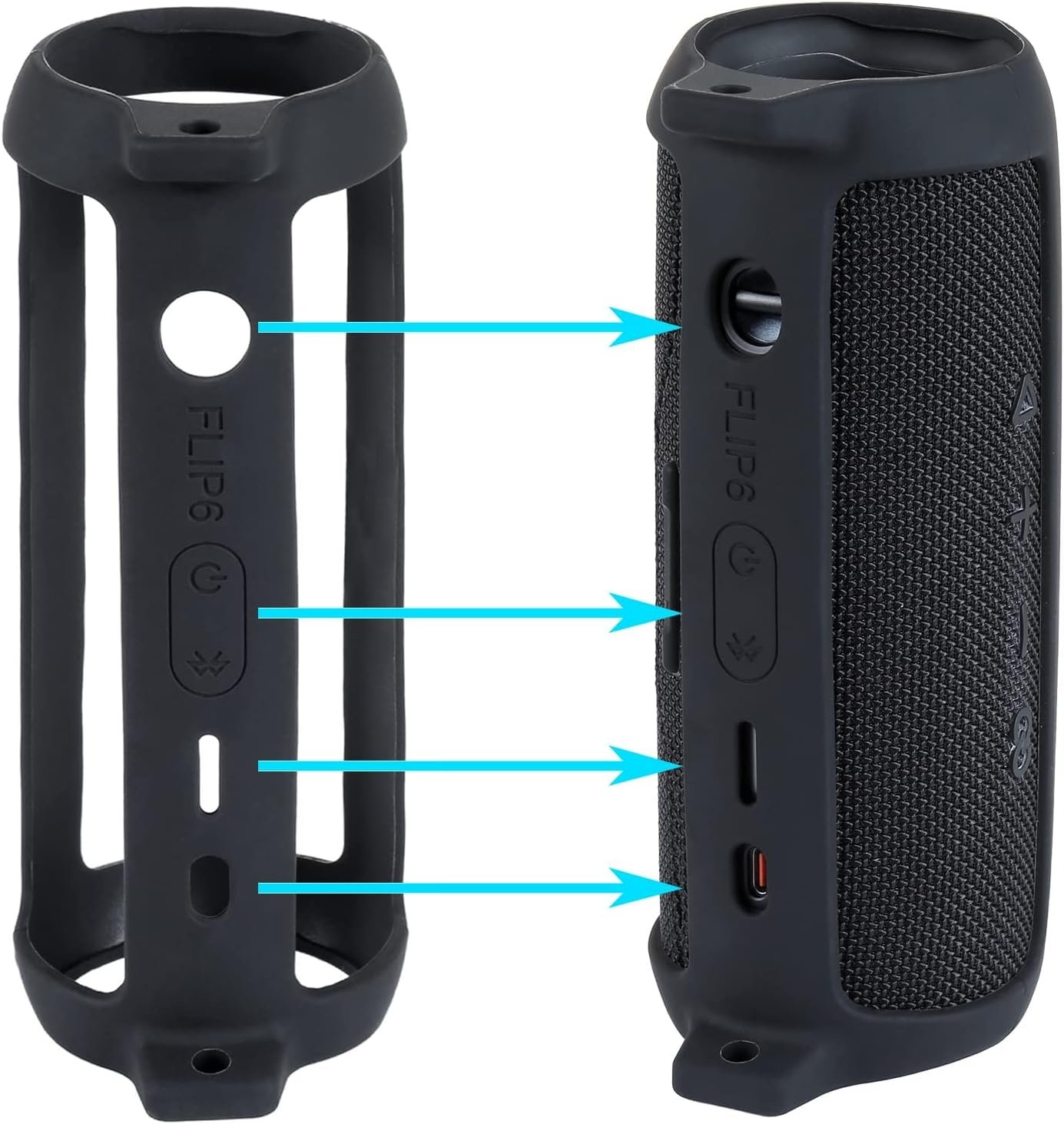 co2CREA Soft Silicone Case Replacement for JBL Flip 6 Portable Bluetooth Speaker (Black Case) - Image 4