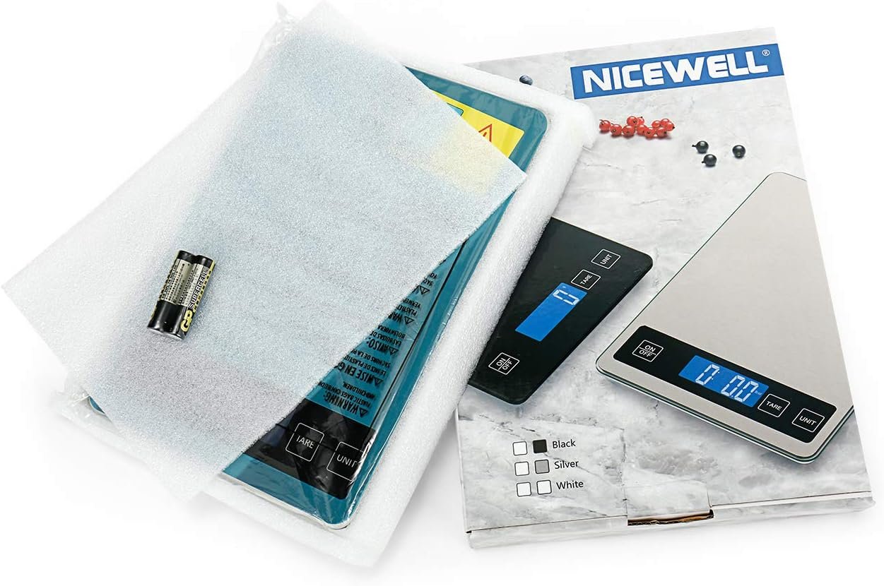 Nicewell Food Scale, 22lb Digital Kitchen Scale Weight Grams and oz for Cooking Baking, 1g/0.1oz Precise Graduation, Stainless Steel and Tempered Glass (Ash Silver) - Image 10