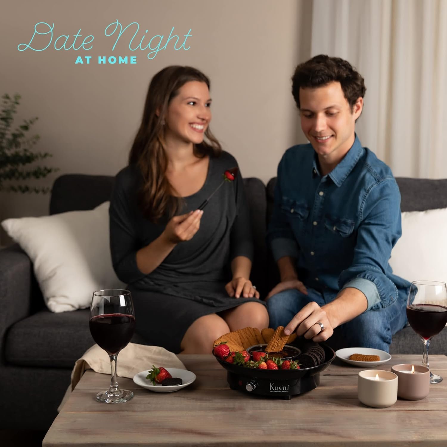 Kusini Electric Fondue Pot Set - Chocolate Fondue Kit - Temperature Control, Detachable Serving Trays, & 4 Roasting Forks - Gift Set & Date Night Idea. Serve at Movie Night or Game Night. - Image 8