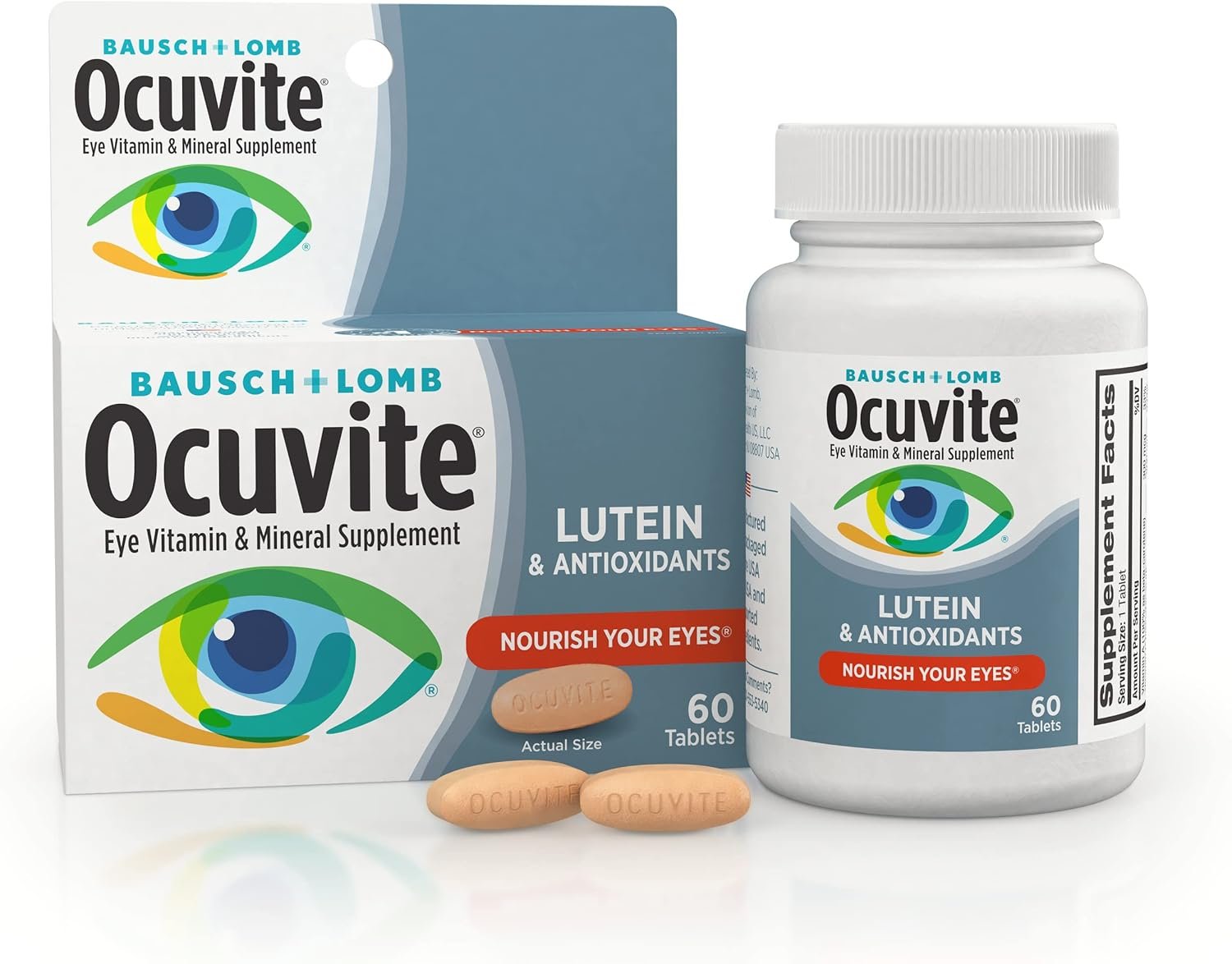 Ocuvite Eye Vitamin & Mineral Supplement, by Bausch + Lomb, Contains Zinc, Vitamins A, C, E, & Lutein, Pink,Tablet, 60 Count - Image 2