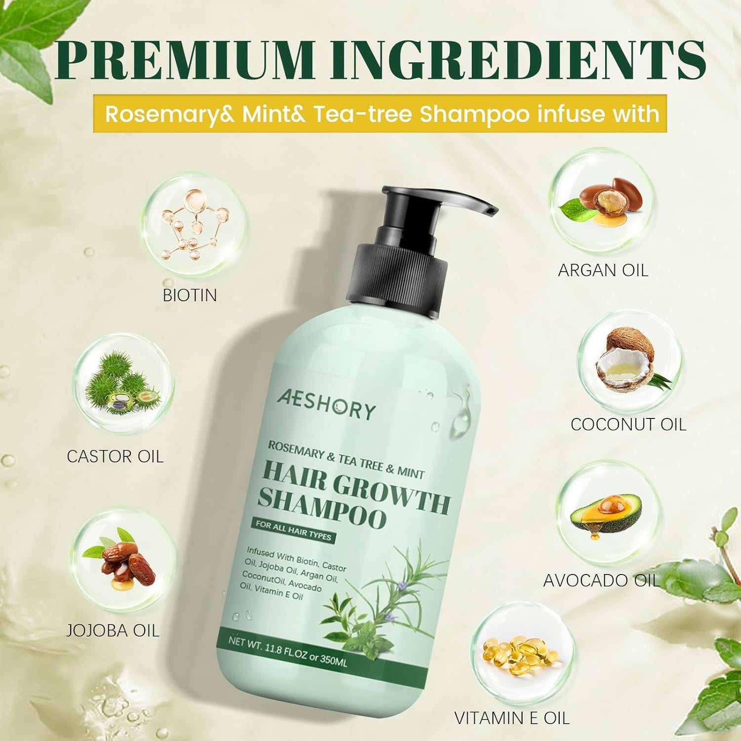 Rosemary Hair Growth Shampoo - Rosemary Mint Strengthening Shampoo with Tea Tree, Biotin, Castor Oil for Thinning Hair and Hair Loss, 11.8 Fl. oz - Image 3