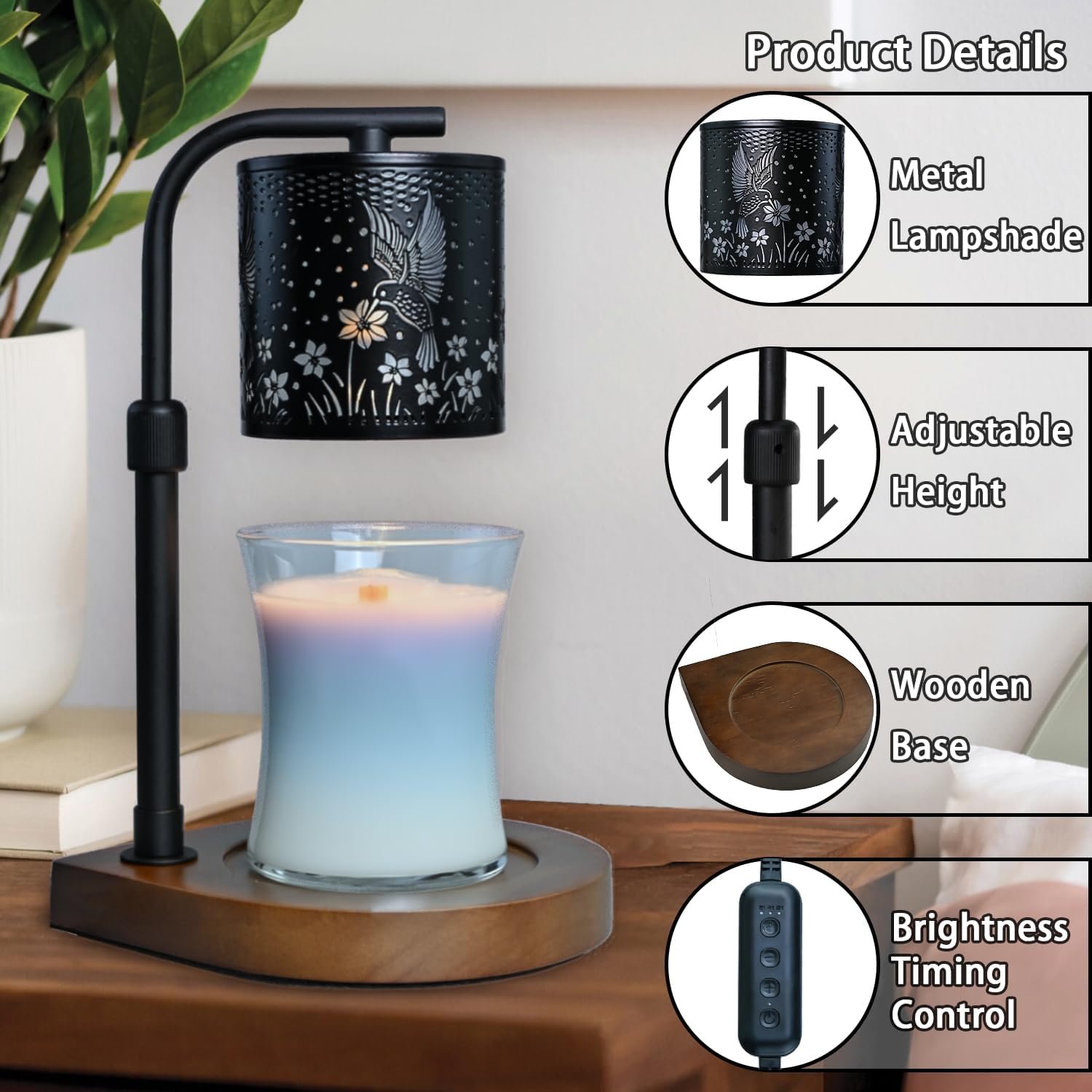 Candle Warmer Lamp Timer - Hummingbird Candle Lamp Warmer, Birthday Gifts for Women, for Mom, House Warming Gifts New Home, Candle Warmer for Jar Candles with 2 Bulb - Image 5