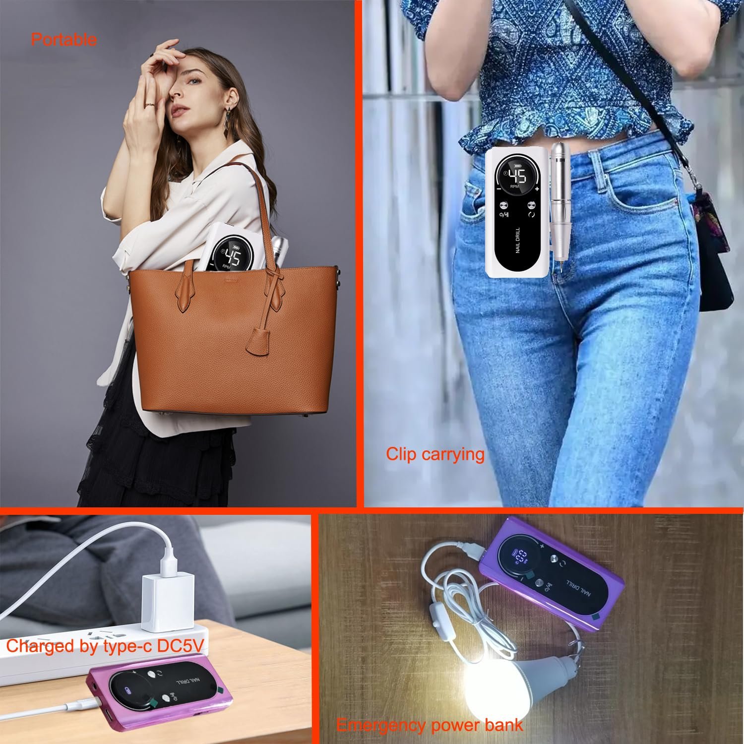 Electric 45000RPM Nail Drill Machine Rechargeable Portable Nail File Electric DIY Nail Drill Kit with Smart LCD Screen for Gel Nail Manicure and Pedicure Reflective Body etc(Dazzle) - Image 6