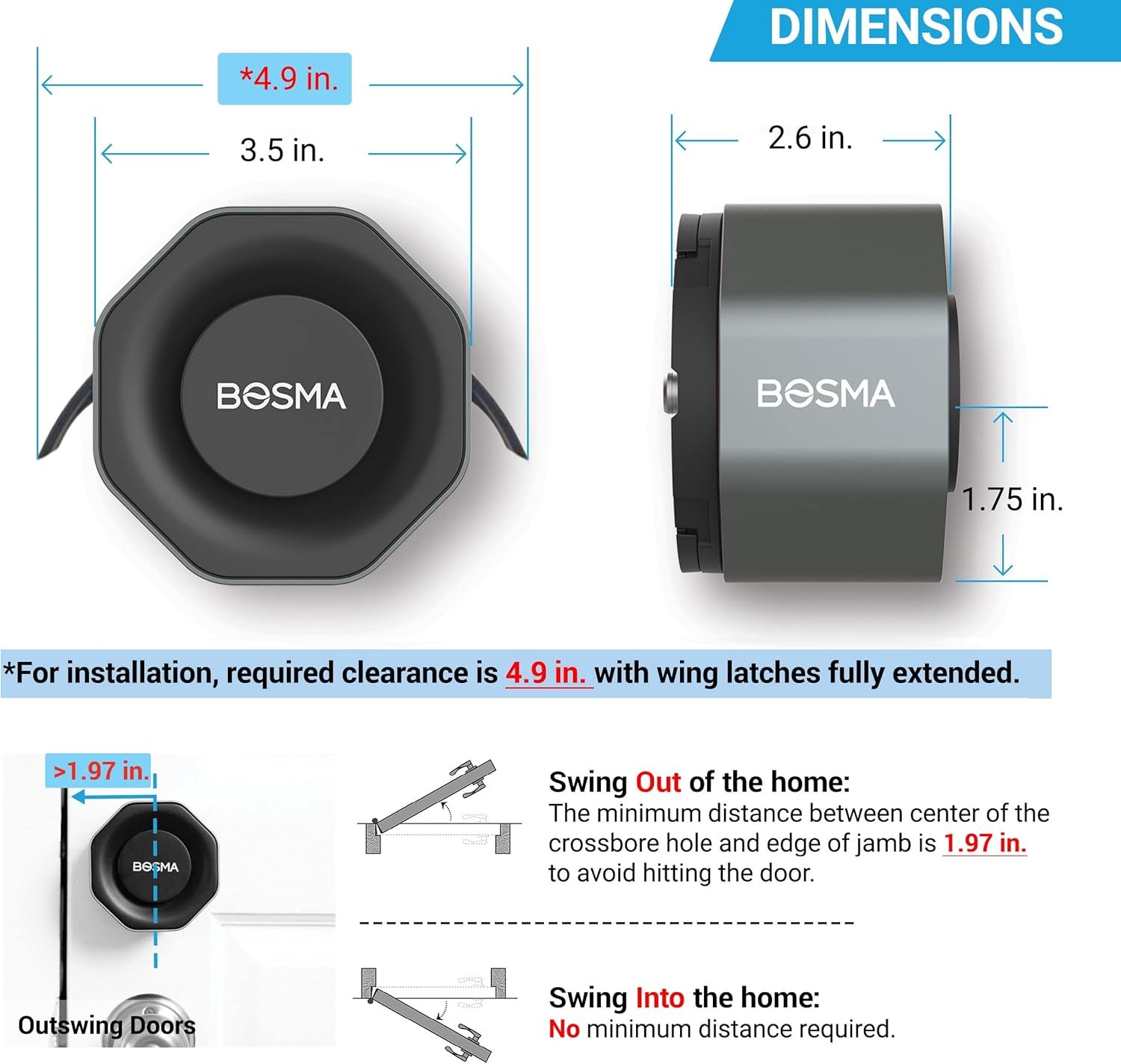 Bosma Aegis Smart Door Lock w/WiFi Gateway, Auto-Unlock & Auto-Lock, Remote Control, APP-Less Guest Access, Break-in Detection, Works with Alexa & Google, Fits Your Existing Single-Cylinder Deadbolt - Image 4