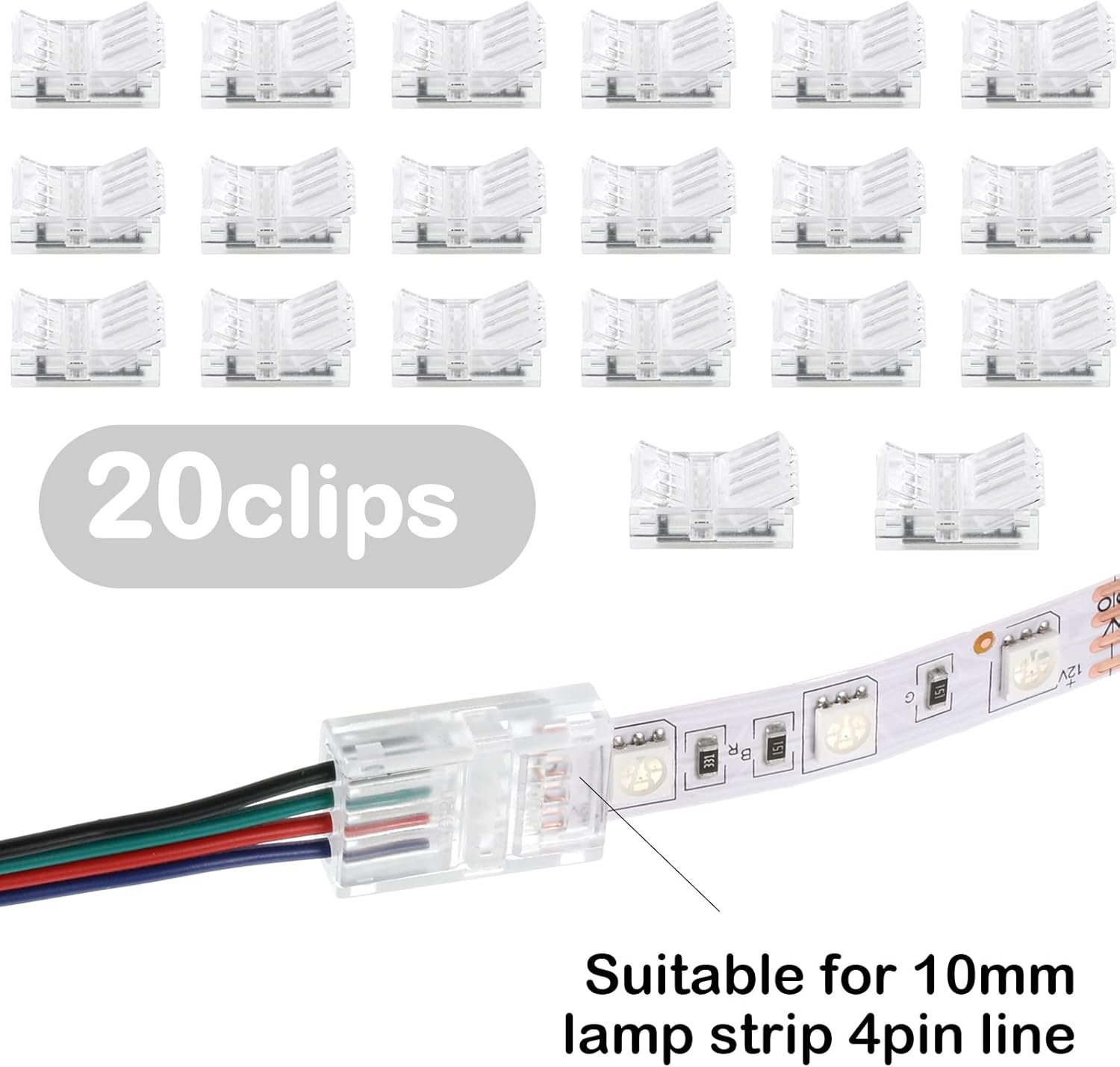 Flutesan 20 Pcs 4 Pin 10 mm LED Strip Connector RGB LED Strip Lights Waterproof Adapter Connectors 22 AWG Wires Connector for Strip Light Unwired Gapless Track Connector 5v 12v 24v - Image 4