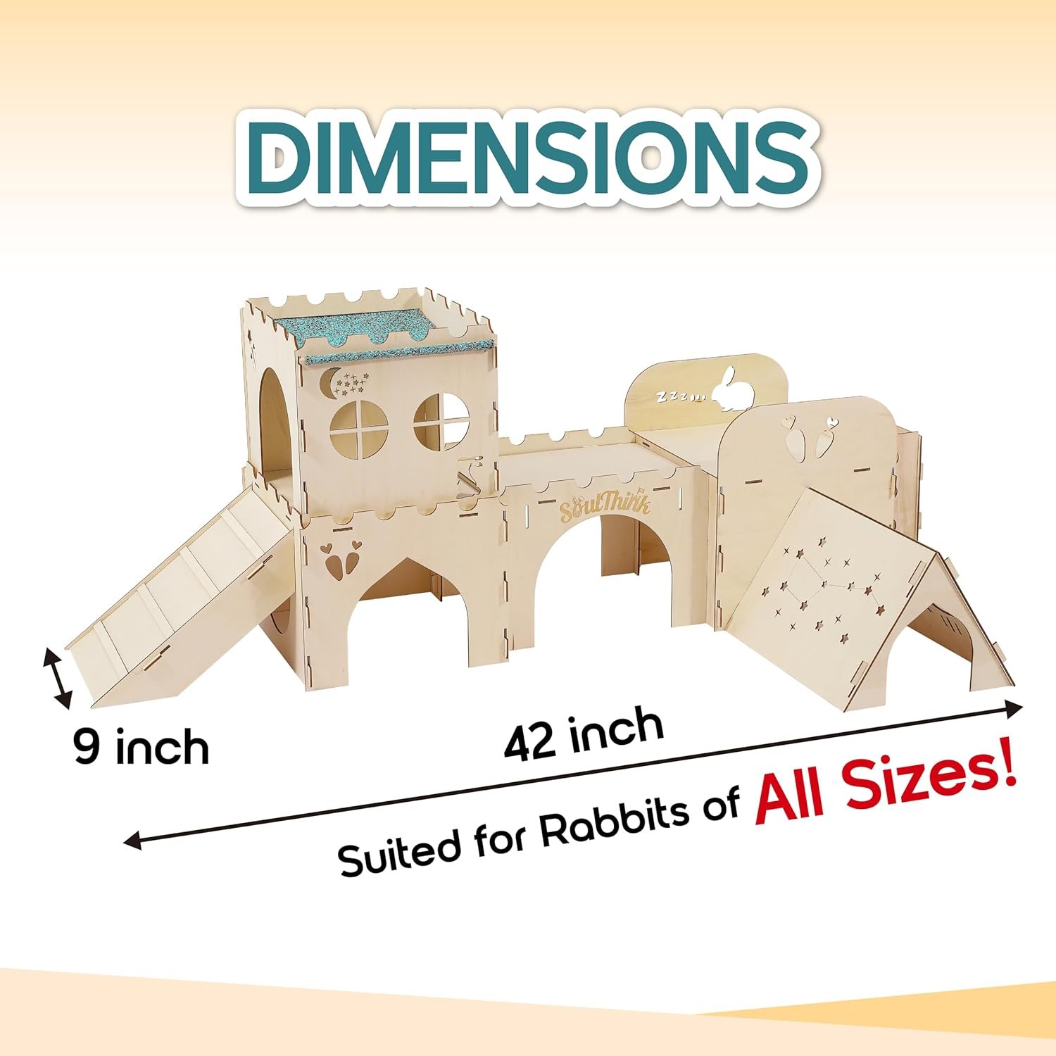 Soulthink® Extra Large Rabbit Hideout and Castle - Easy to Assemble Wooden Rabbit Houses and Hideouts with Ramps and Tunnels Bunny Castle and Rabbit House for Rabbits to Hide and Play Indoor - Image 10