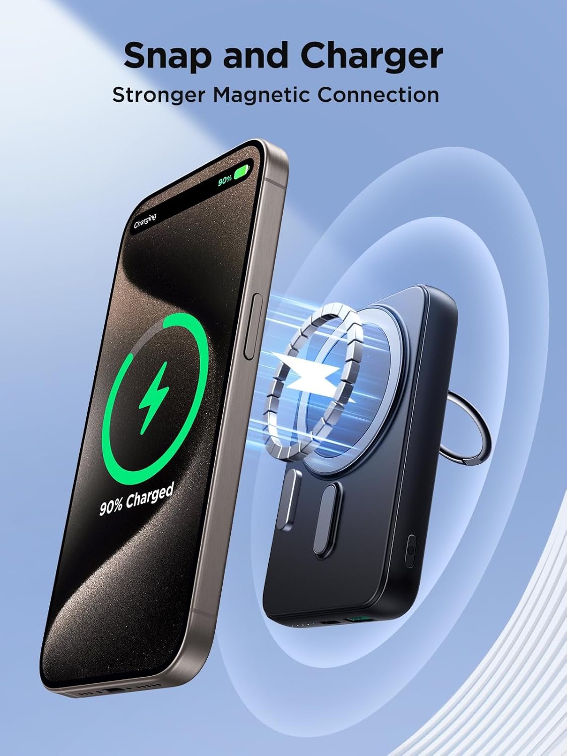 JOYROOM Magnetic Portable Charger 10000mAh Power Bank with Ring Holder, N52 Stronger Magnetic 20W PD Fast Charging Battery Pack Compatible with iPhone 16/15/14/13/12/Pro/Pro Max (Black) - Image 3