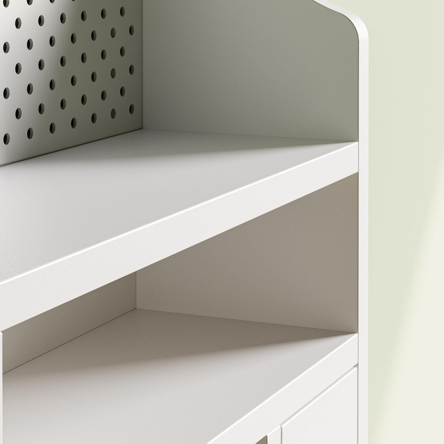 IRONCK Over The Toilet Storage Cabinet, Freestanding Bathroom Organizer with Door Cabinet & Open Shelves, Space-Saving Toilet Rack with Metal Pegboard and Wire Basket for Bathroom, Laundry Room, White - Image 9