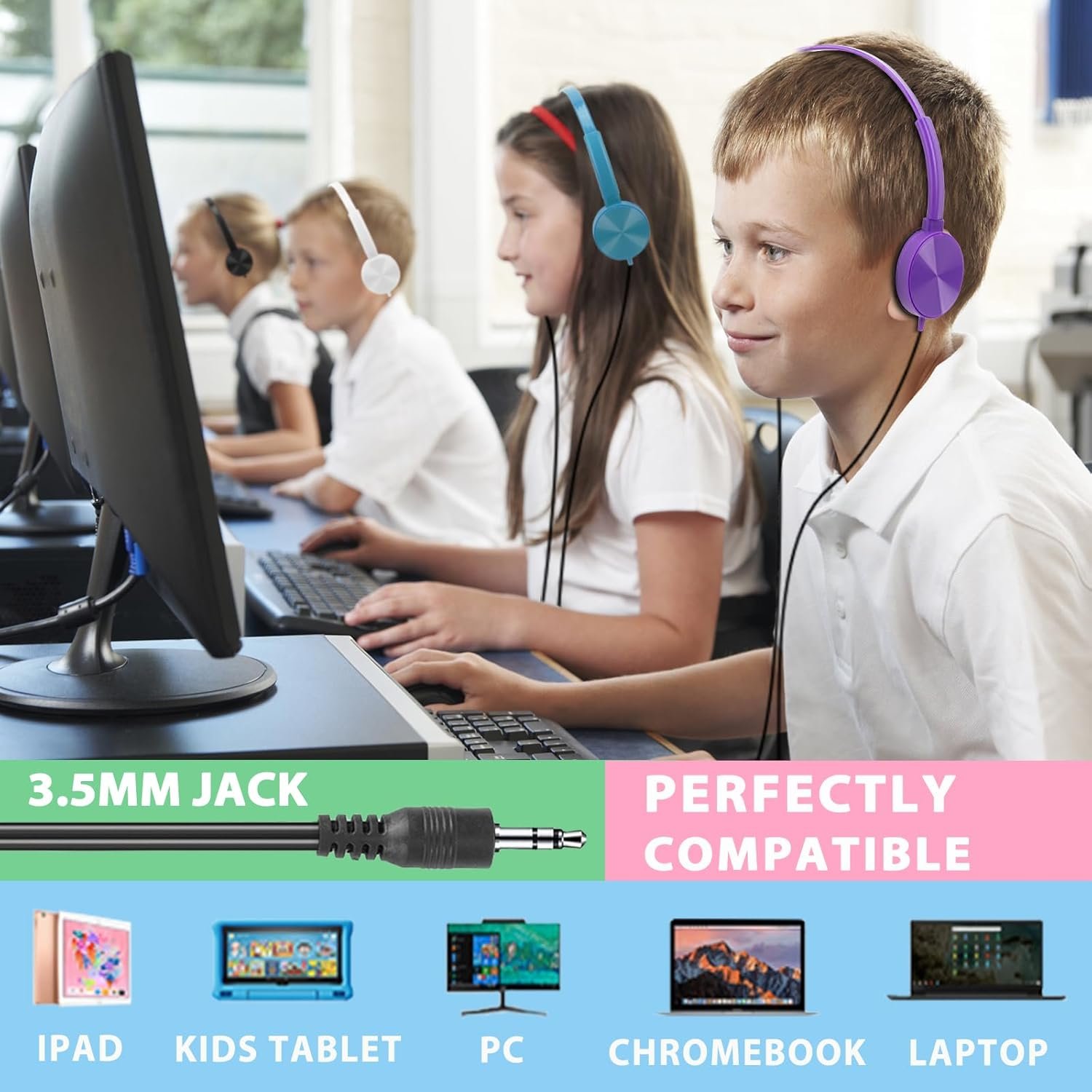 24 Pack Kids Classroom Headphones Bulk for School Students, Durable Wholesale Class Set Headphones for Kids Children Toddler Teen Boys Girls (8 Mixed Colors) - Image 7