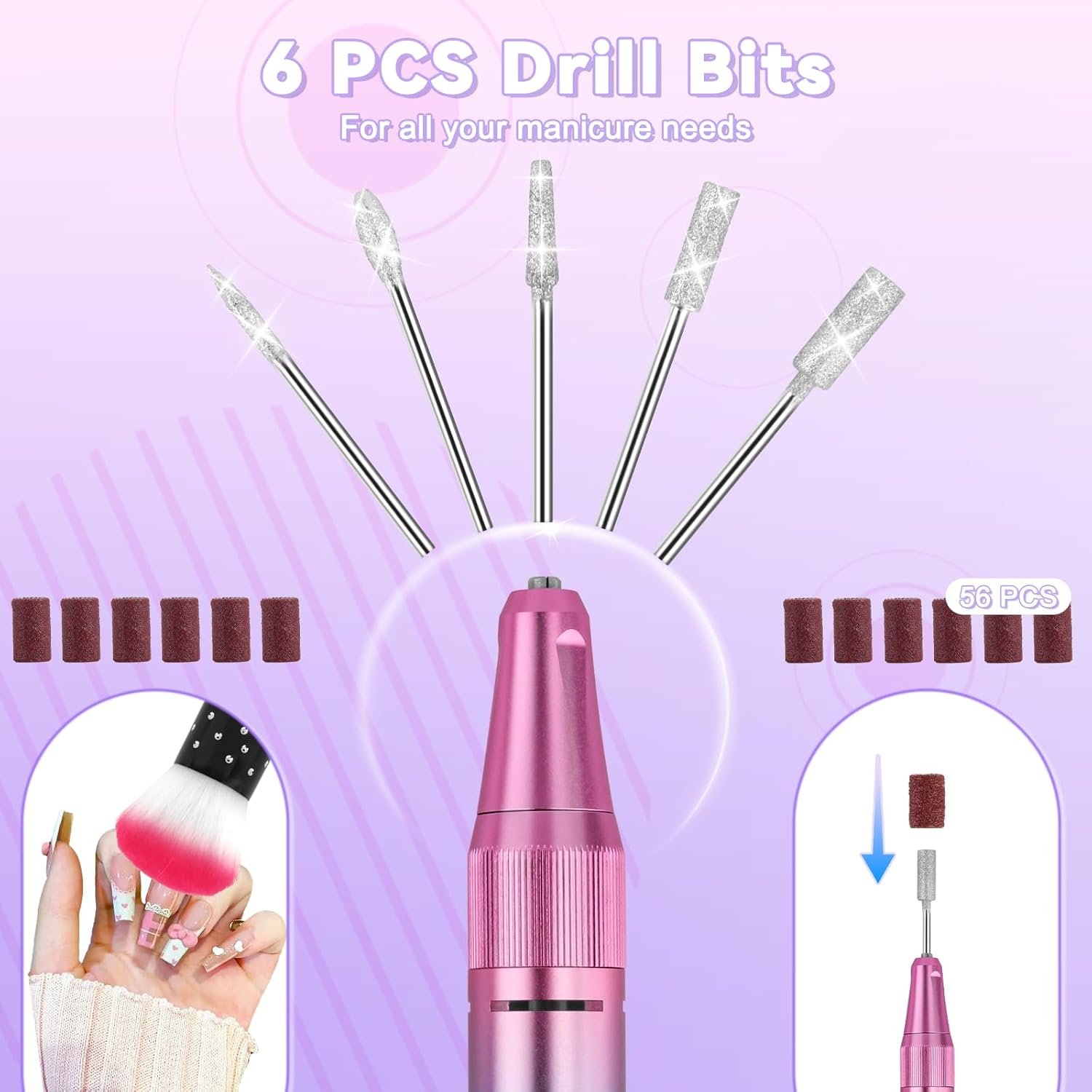 Electric Nail Drill Professional Kit, 40,000 RPM Portable Nail Drill | Rechargeable 3000mAh Electric Nail File with LED Display for Acrylic Nails, Gel Polishing, Salon & Home DIY - Image 6