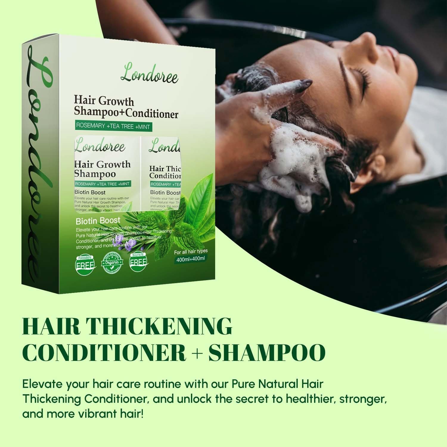 Rosemary Hair Growth Shampoo & Conditioner - Thickening & Re-Growth Formula for Men & Women,(400ml) Mint Strengthening Rosemary Set with Tea Tree For Hair Loss (Rosemary Shampoo & Conditioner) - Image 7