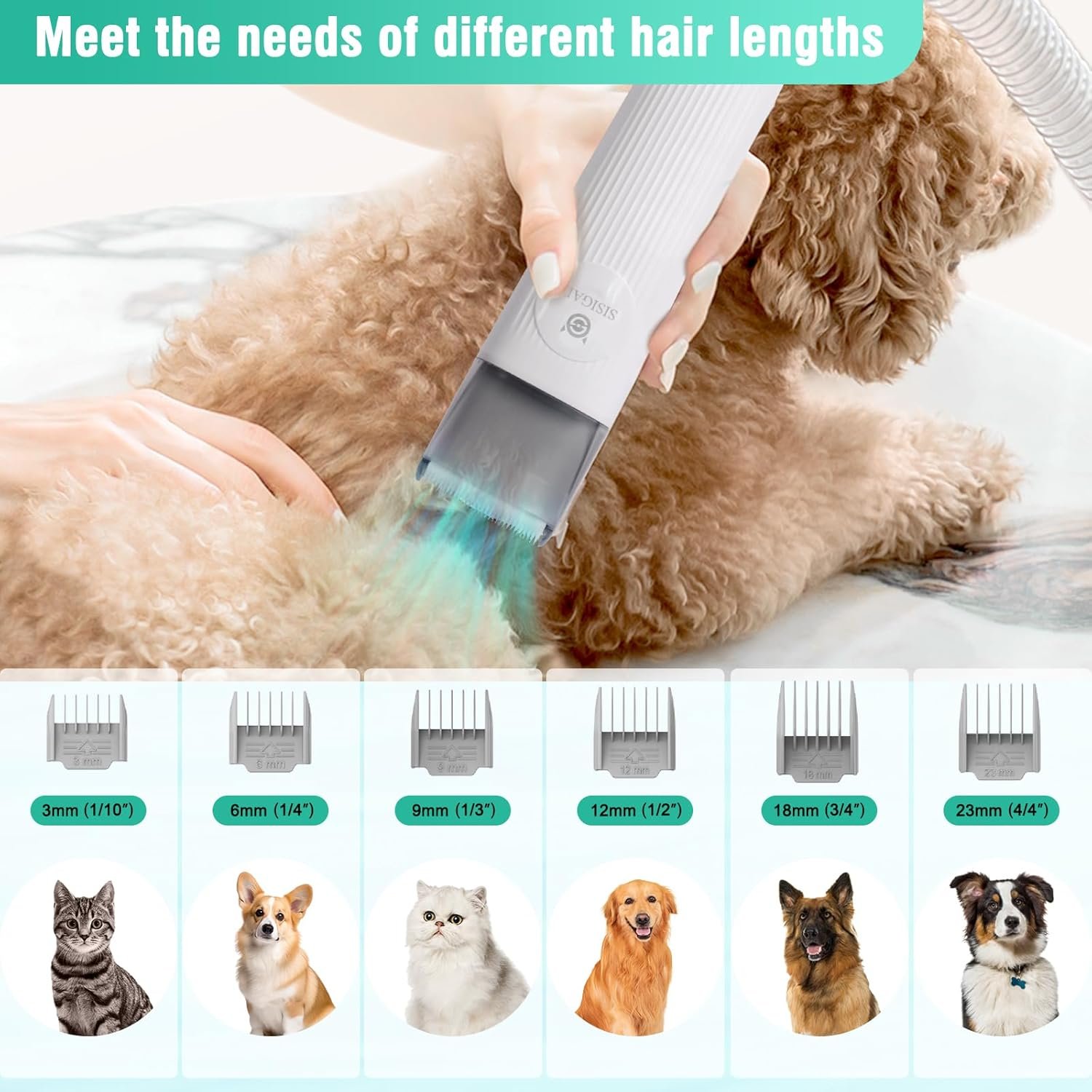 SISIGAD Dog Grooming Kit,Pet Hair Vacuum,Dog Grooming & Low Noise Hair Vacuum,Professional Clippers Nail Trimmer Grinder,7 Pet Grooming Tools for Dogs Cats and Other Animals - Image 7