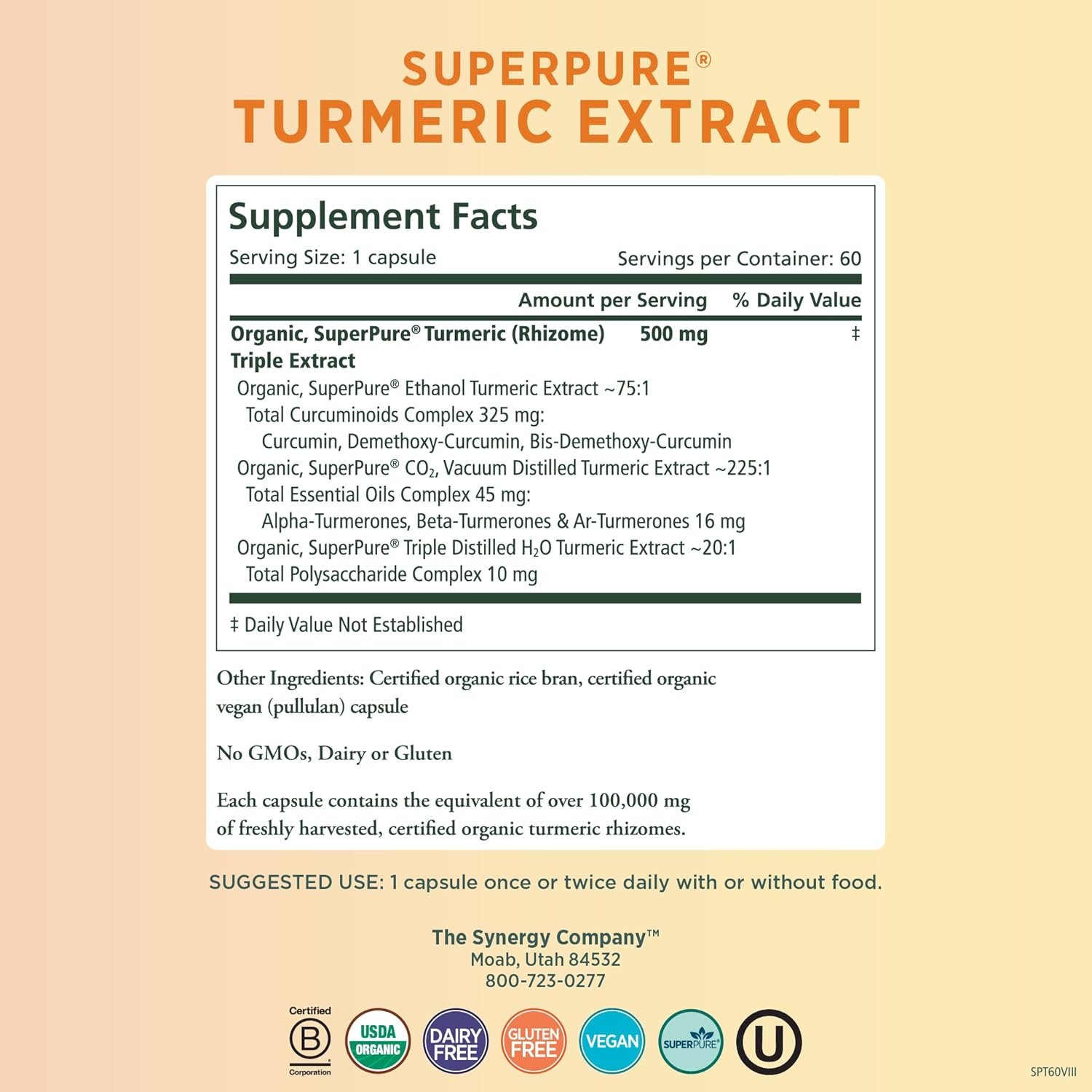 Pure Synergy SuperPure Turmeric Extract | Organic Turmeric Curcumin Supplement | 500 mg Turmeric Extract Capsules | Potent Support for Immune and Joint Health (60 Capsules) - Image 3