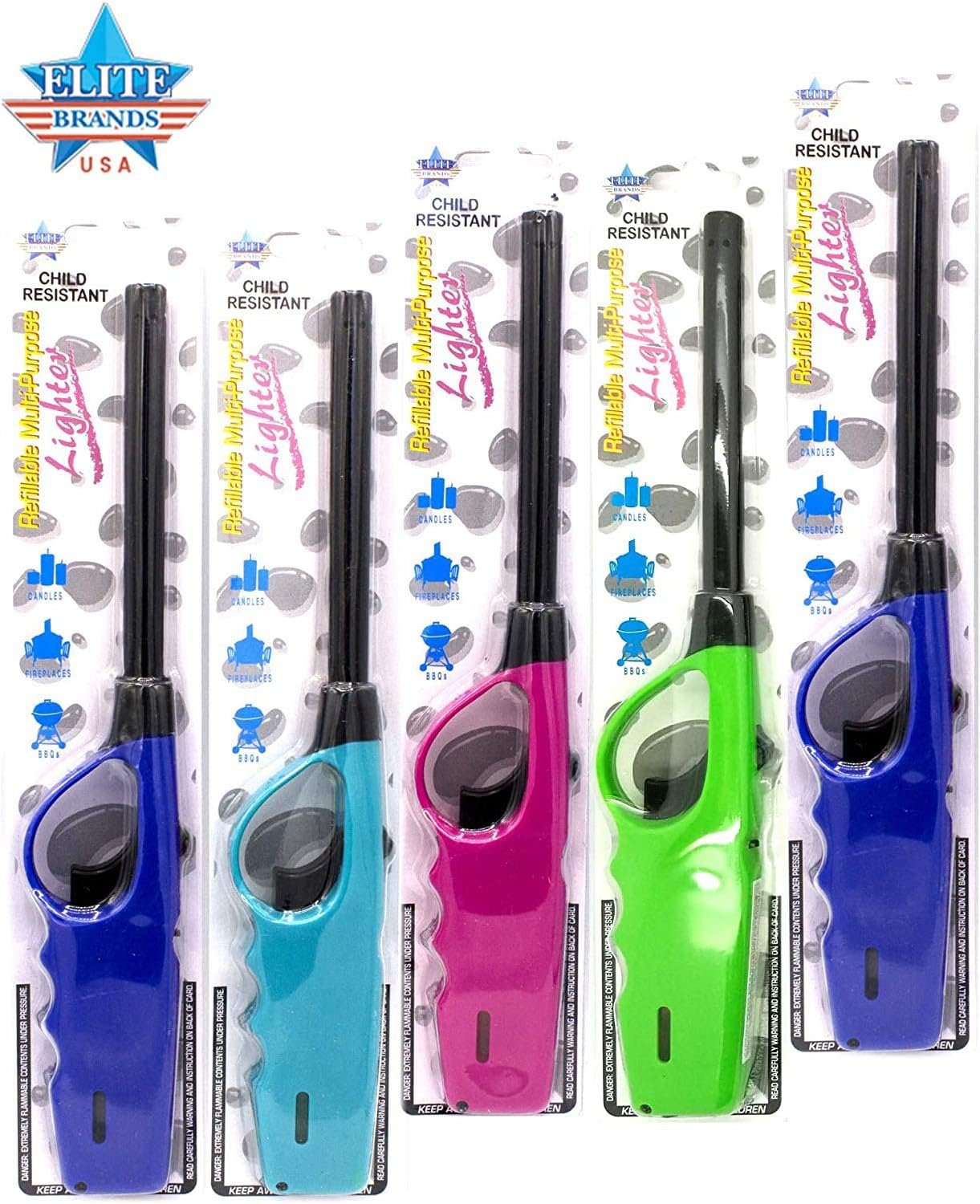 Long Lighters Pack, 5 Pack of Butane Refillable Fire Lighters, Ideal as Multipurpose Utility Lighters BBQ Lighters Grill Lighters Kitchen Lighters, Multicolor, Large - Image 4